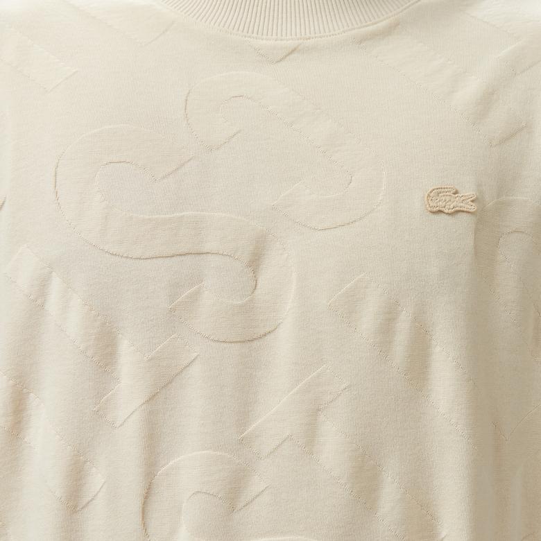 Erkek Bisiklet Yaka Desenli Bej T-Shirt