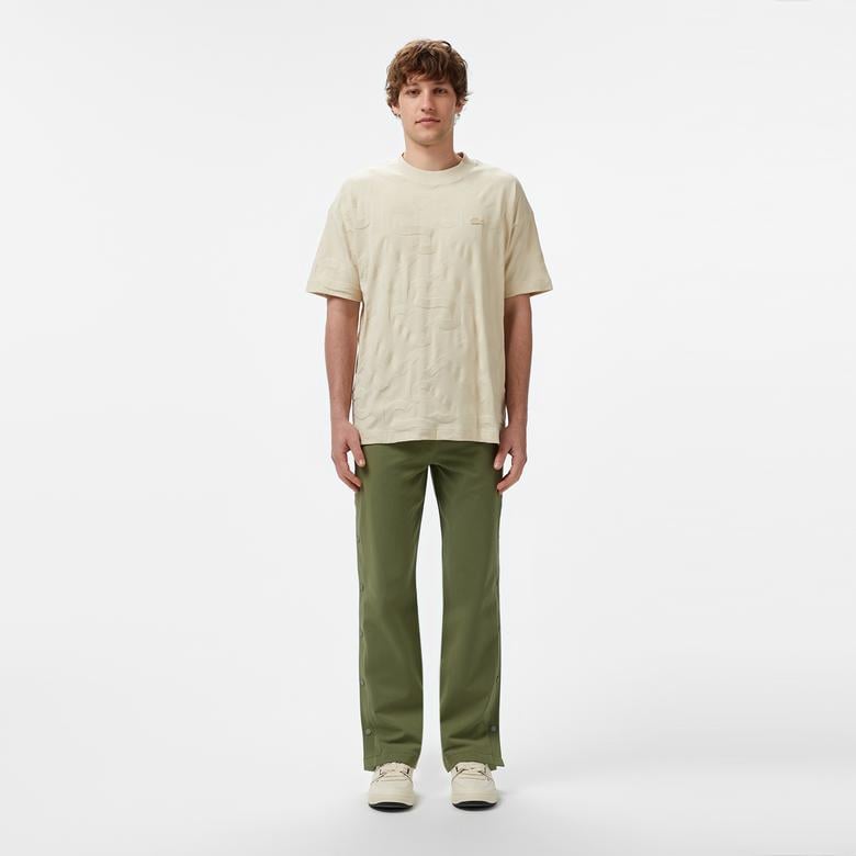 Erkek Bisiklet Yaka Desenli Bej T-Shirt