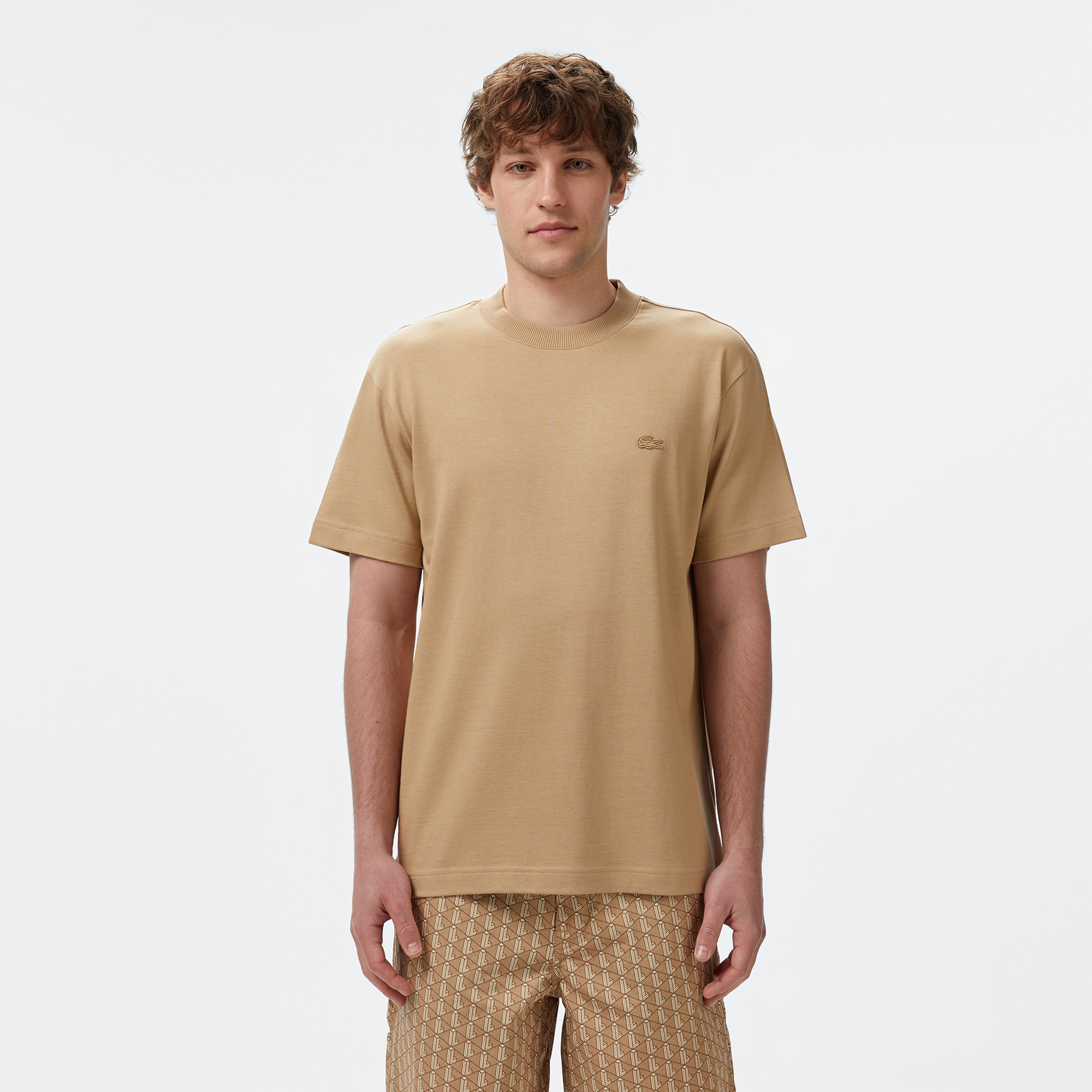 Erkek Relaxed Fit Bisiklet Yaka Bej T-Shirt