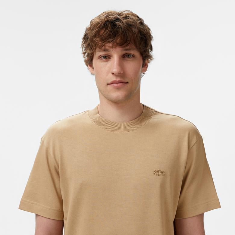 Erkek Relaxed Fit Bisiklet Yaka Bej T-Shirt