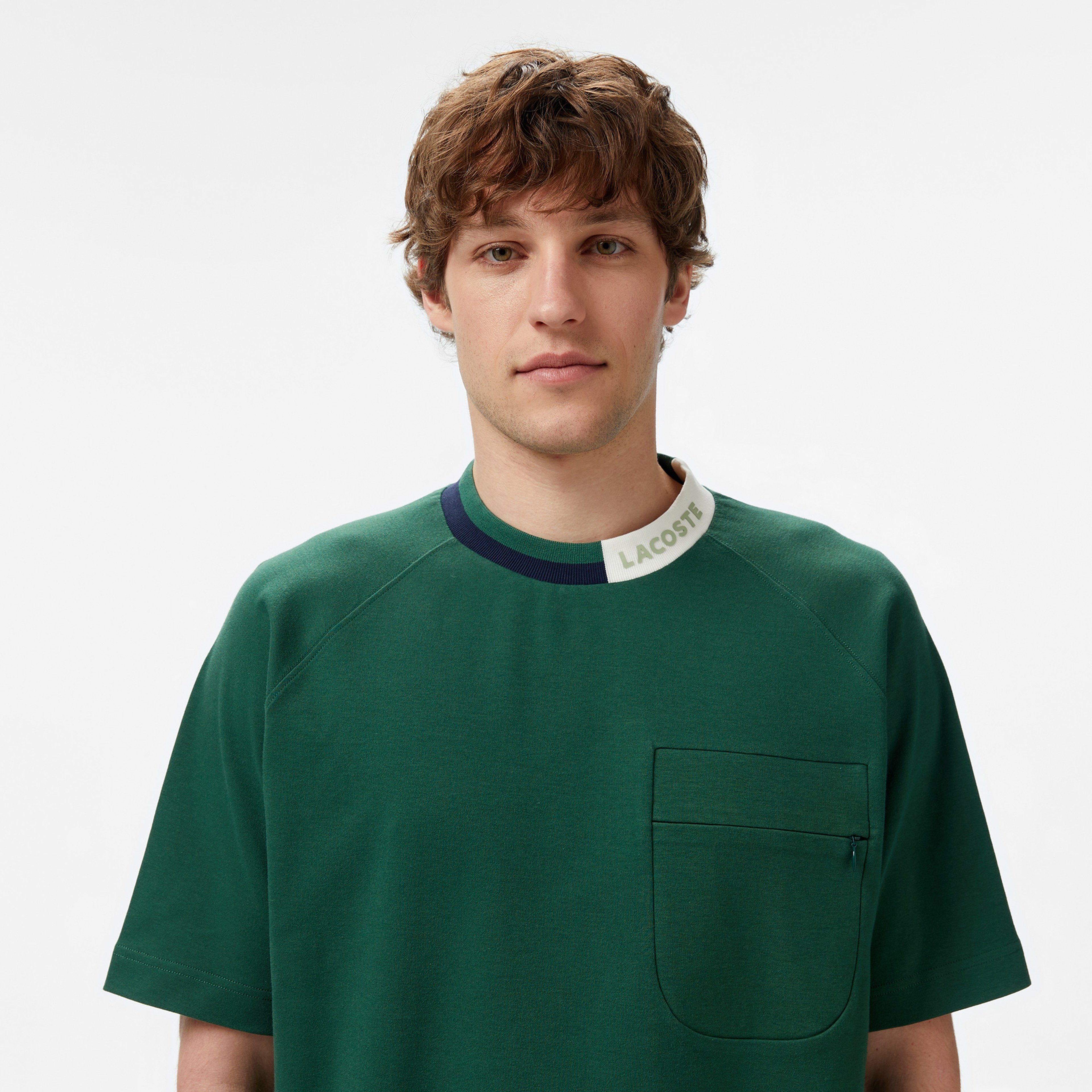 Erkek Bisiklet Yaka Koyu Yeşil Cepli T-Shirt