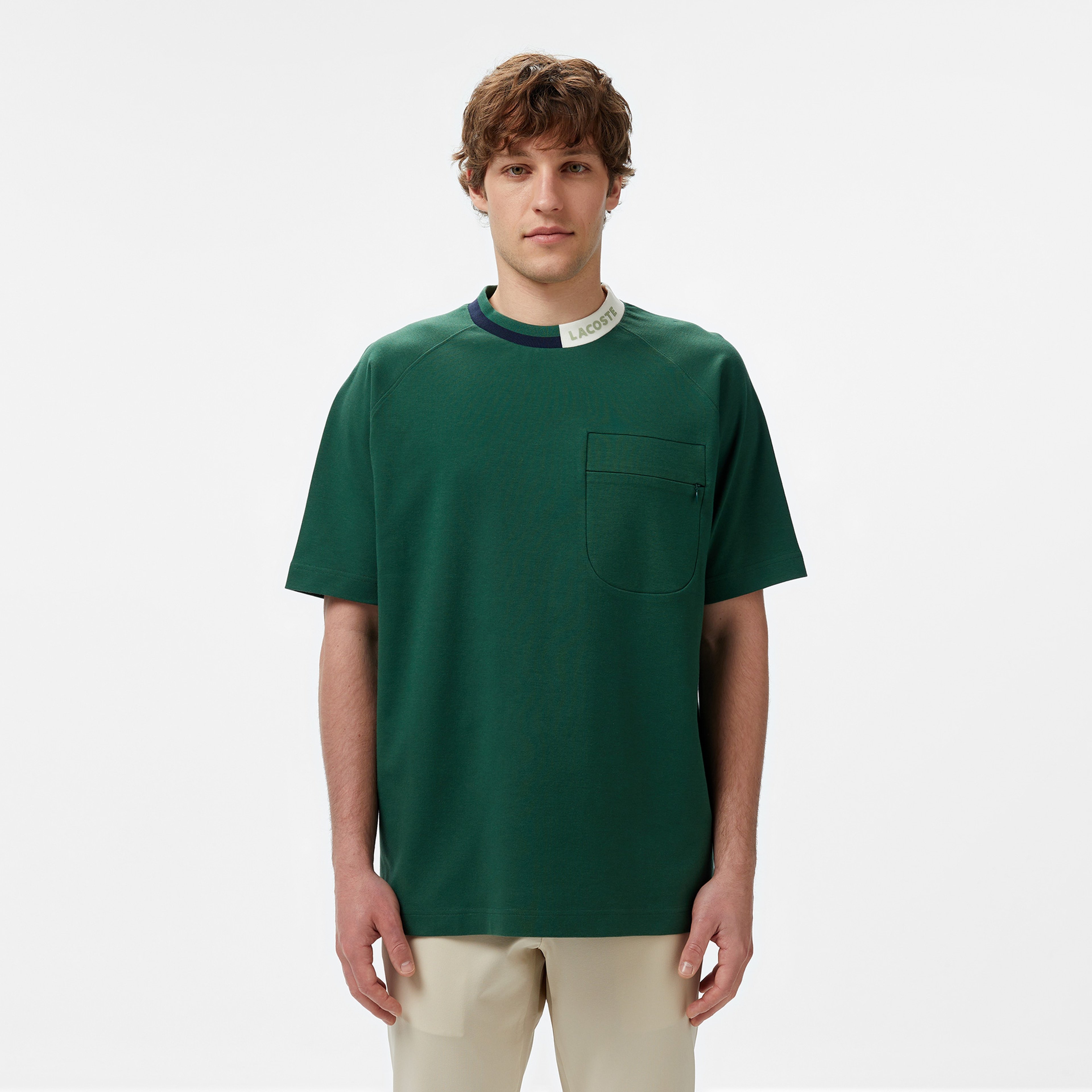 Erkek Bisiklet Yaka Koyu Yeşil Cepli T-Shirt