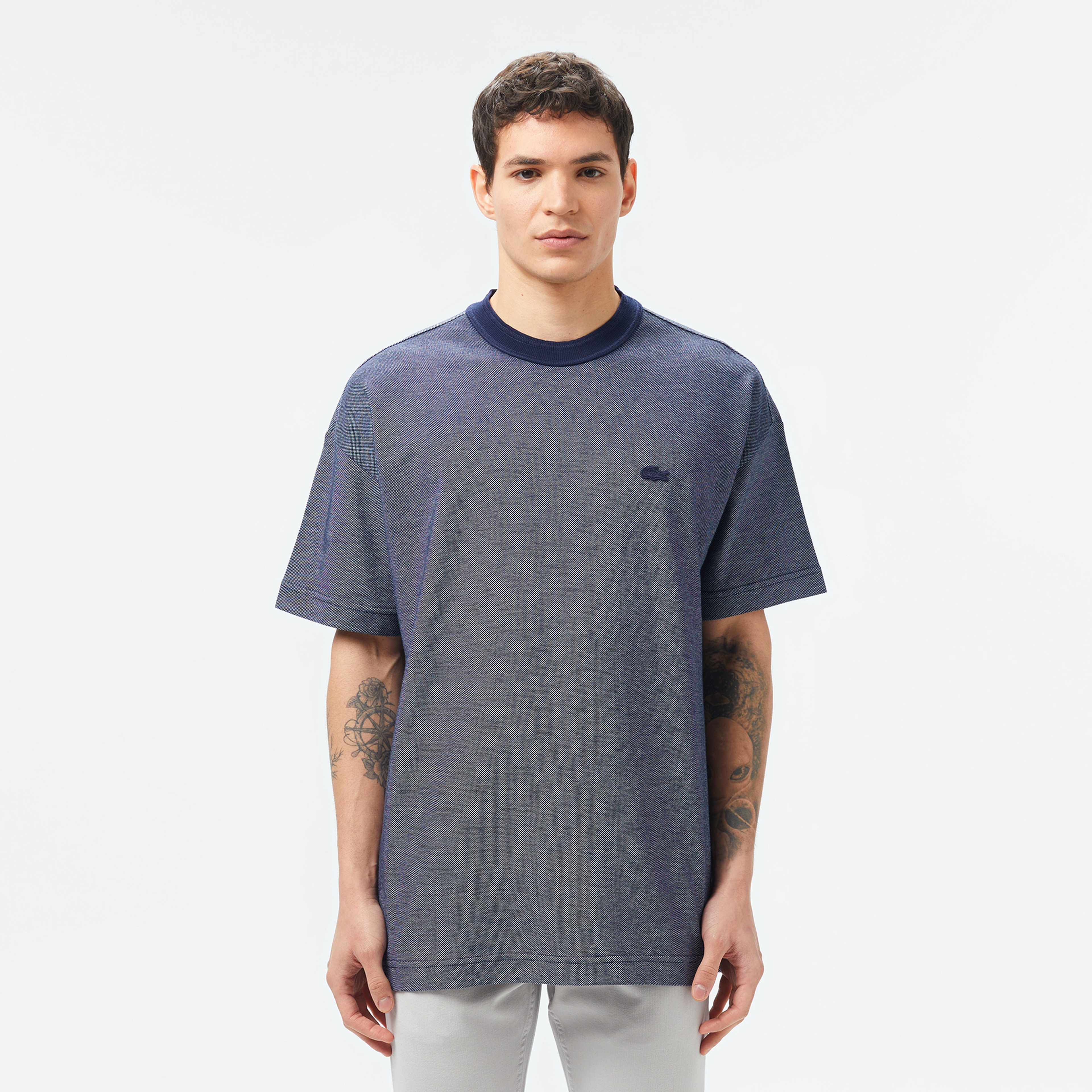 Erkek Oversize Fit Bisiklet Yaka Lacivert T-Shirt