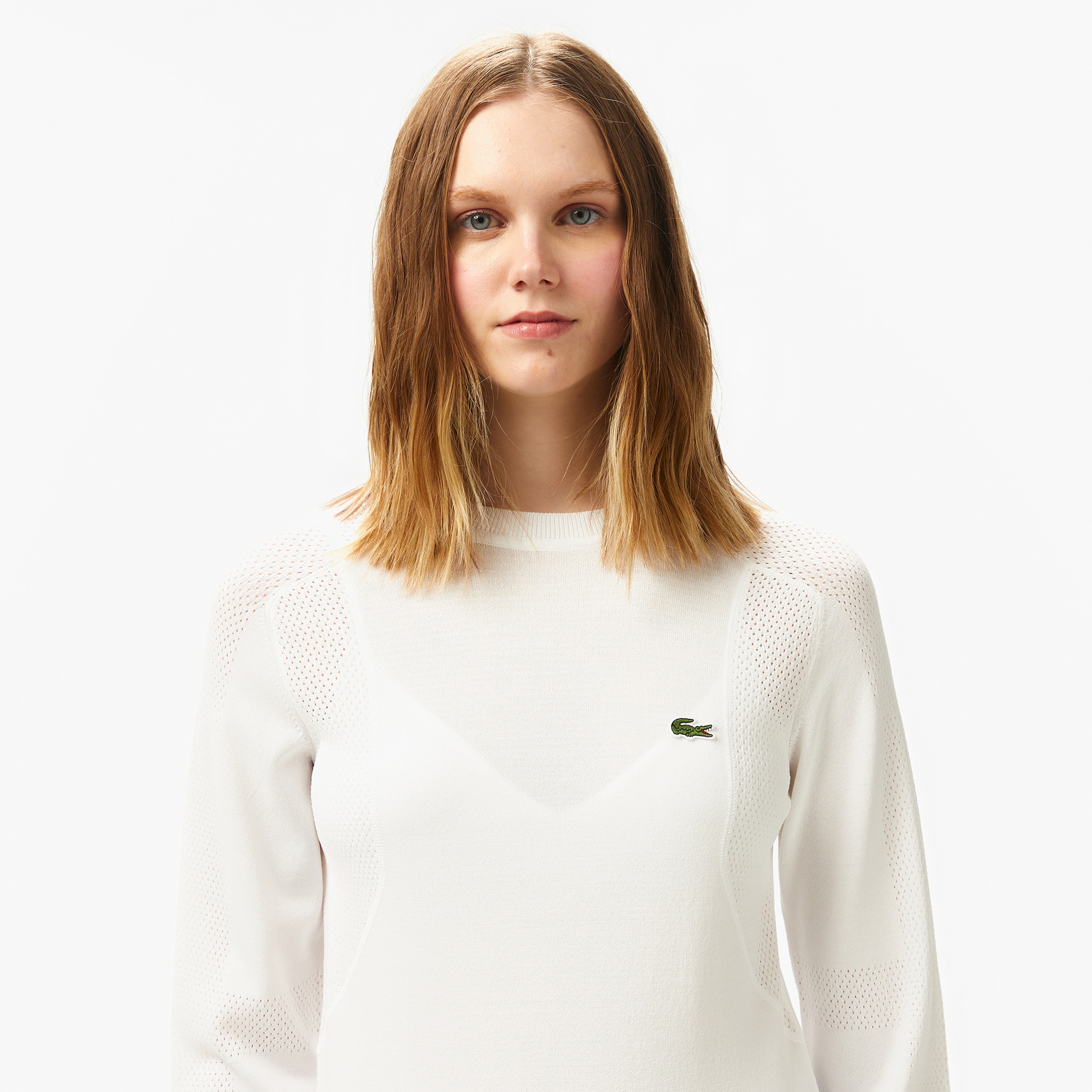 Kadın Regular Fit Bisiklet Yaka Beyaz Triko