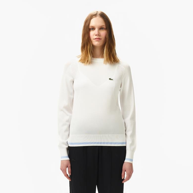 Kadın Regular Fit Bisiklet Yaka Beyaz Triko