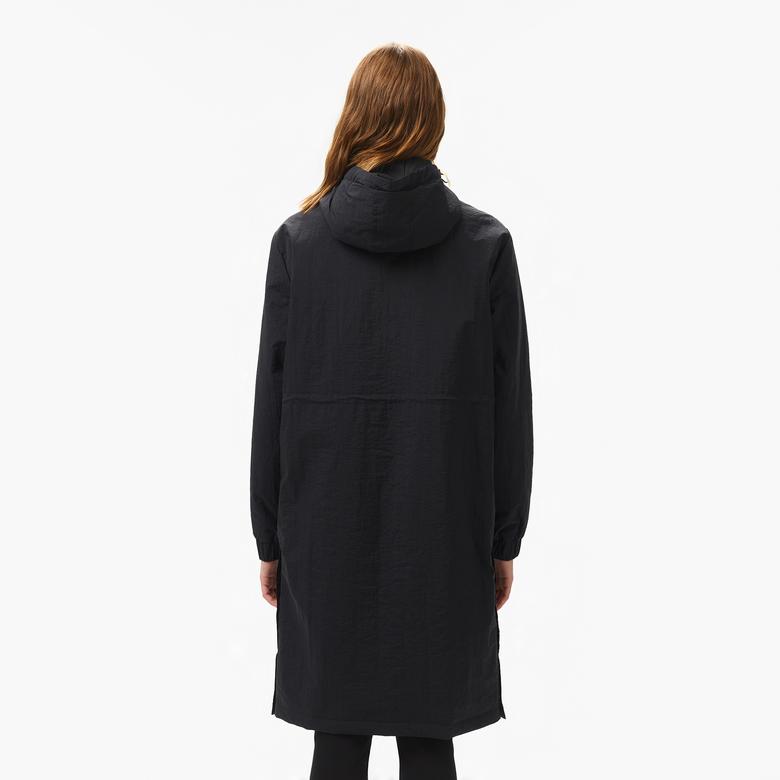 Kadın Kapüşonlu Siyah Yağmurluk