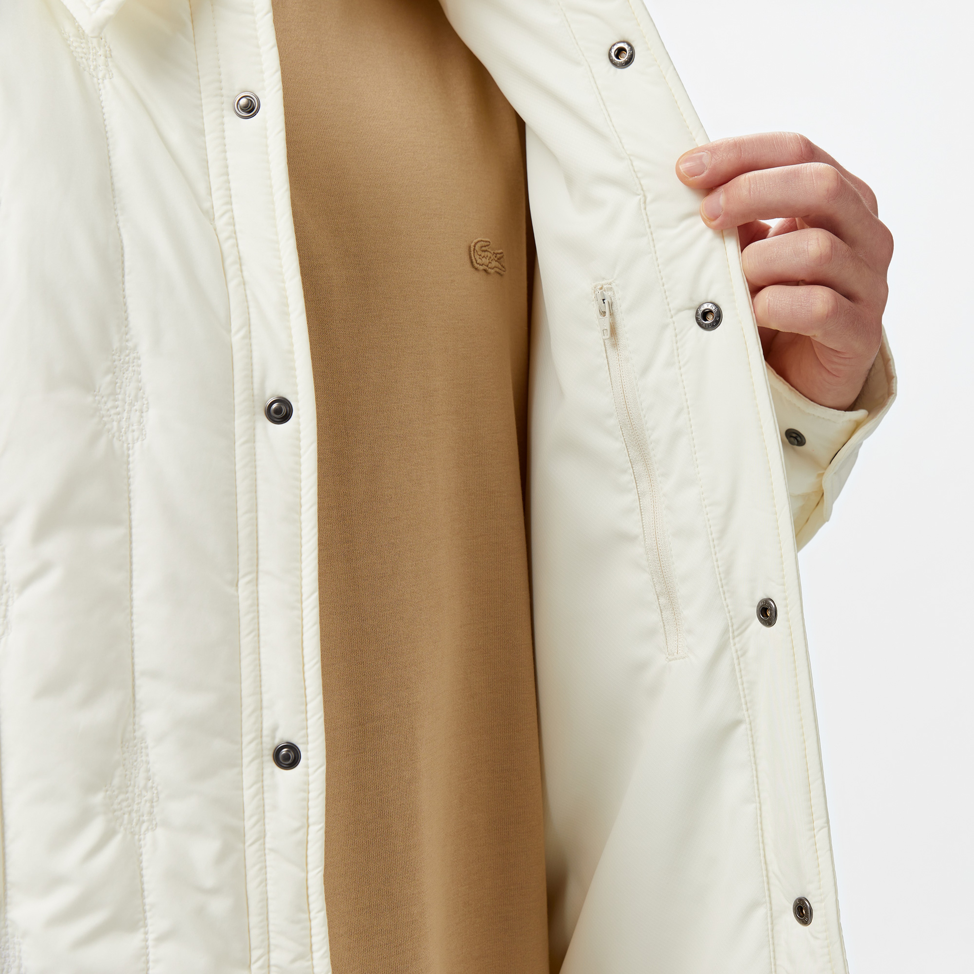 Erkek Relaxed Fit Gömlek Yaka Desenli Beyaz Ceket