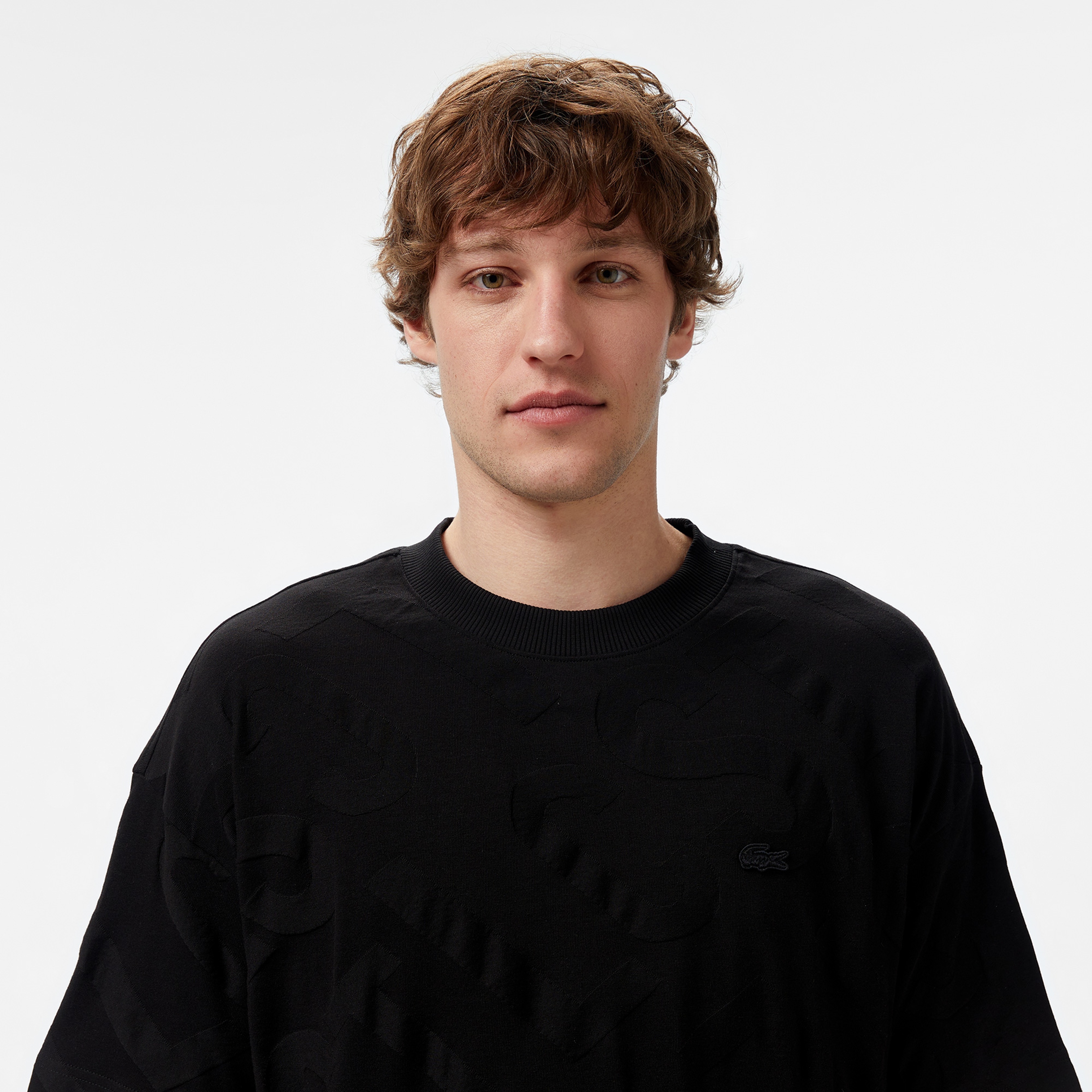 Erkek Bisiklet Yaka Desenli Siyah T-Shirt