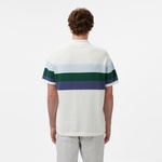 Erkek Kısa Kollu Polo Yaka Çizgili Beyaz Triko