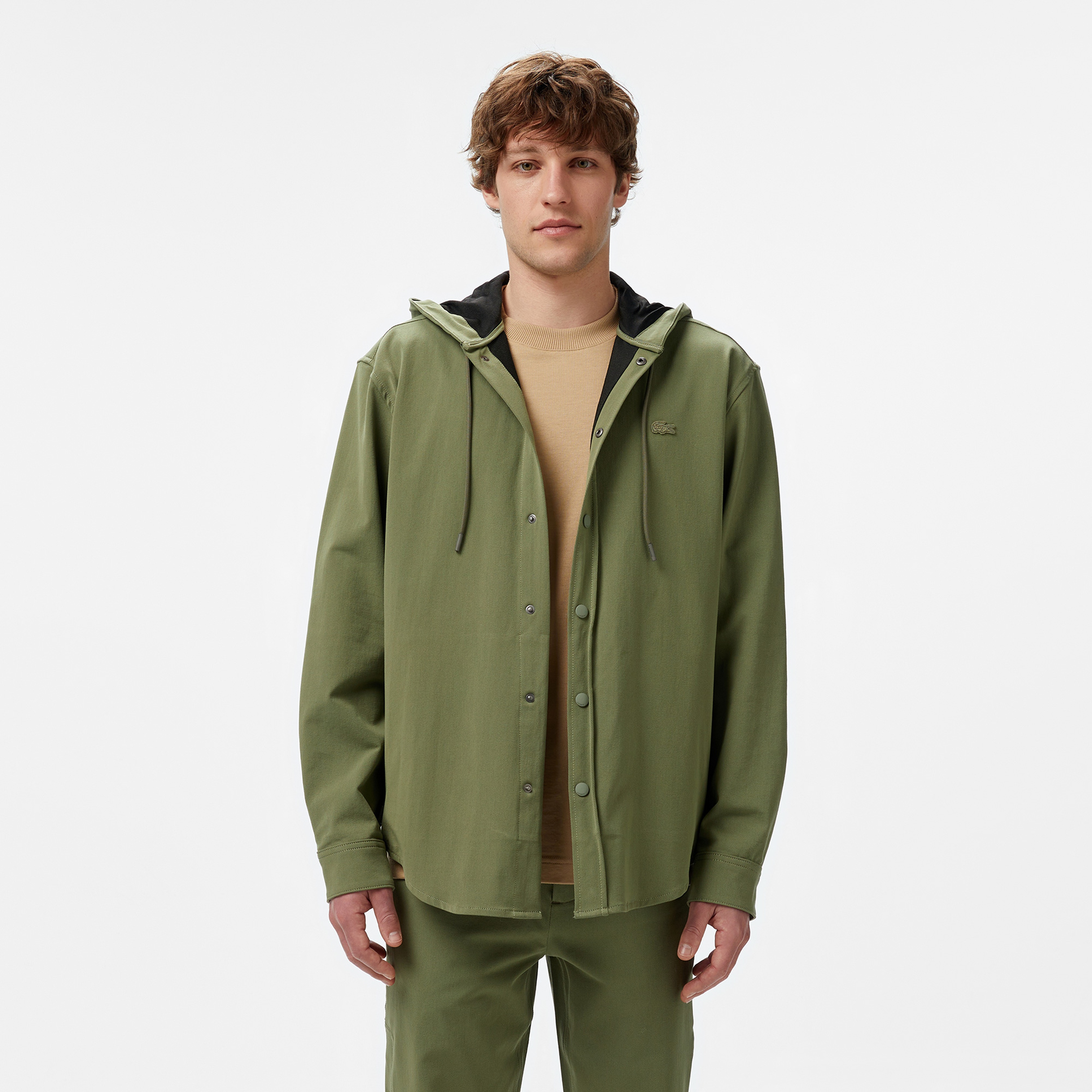 Erkek Relaxed Fit Kapüşonlu Haki Ceket