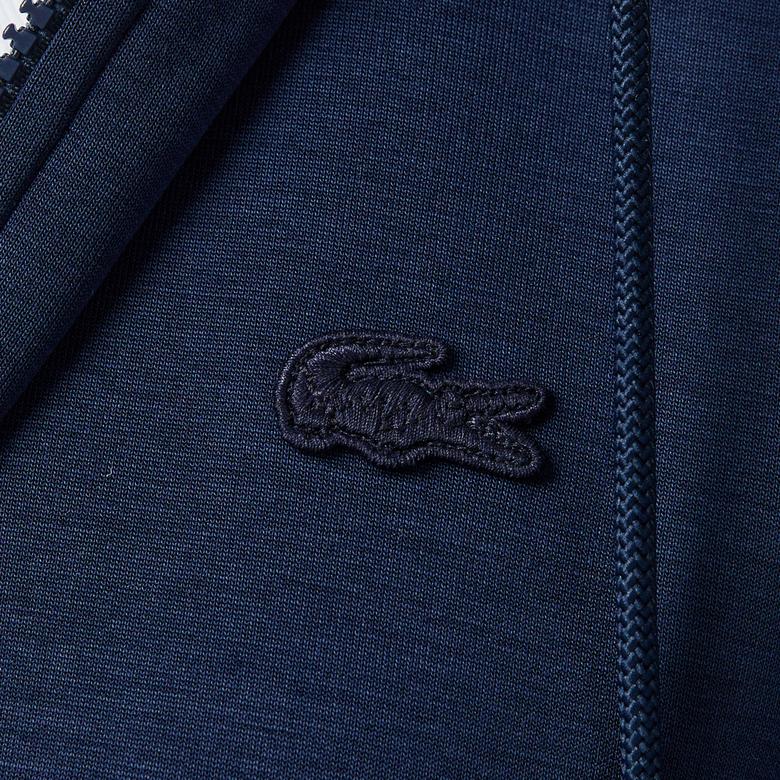 Kadın Crop Fit Fermuarlı Renk Bloklu Lacivert Sweatshirt