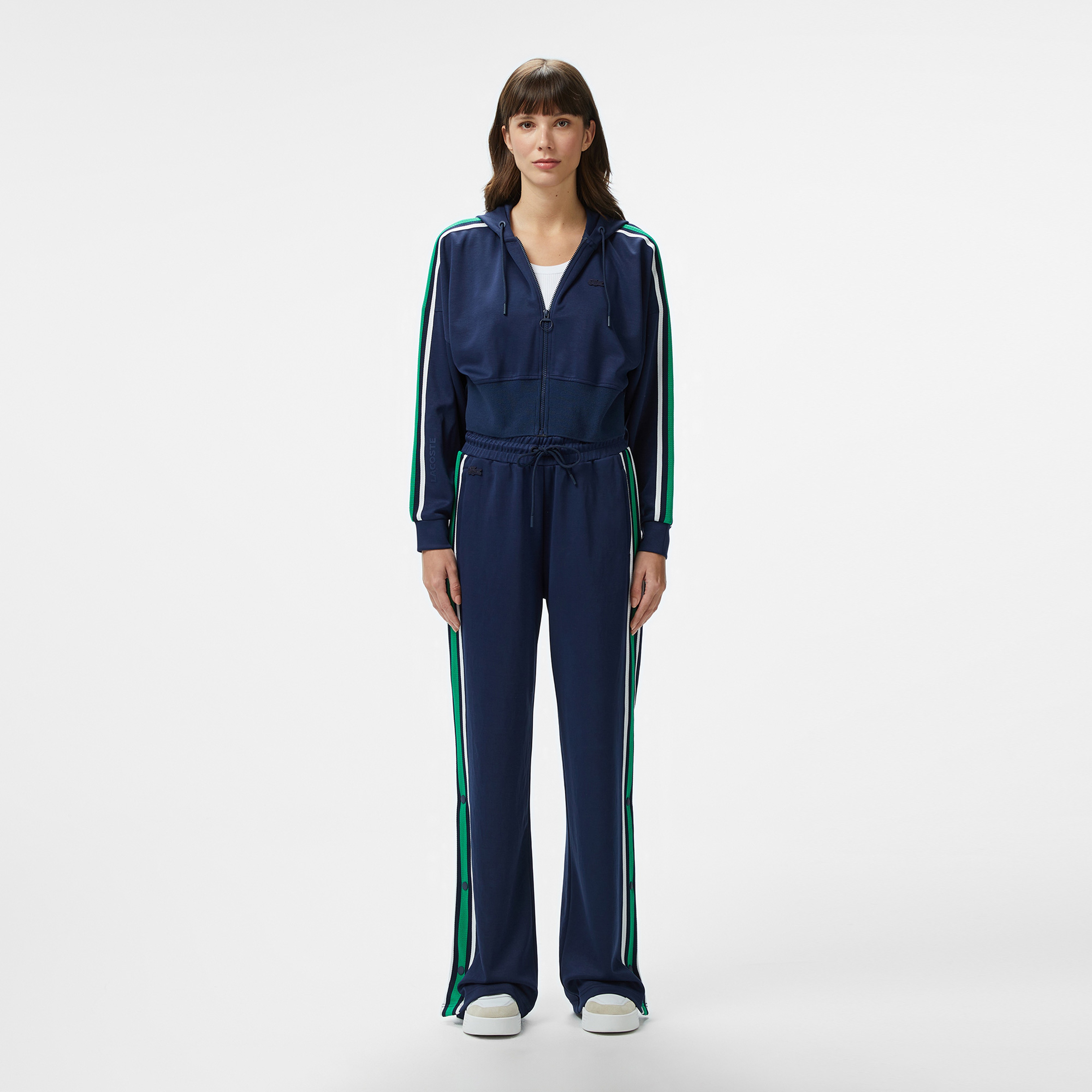 Kadın Crop Fit Fermuarlı Renk Bloklu Lacivert Sweatshirt