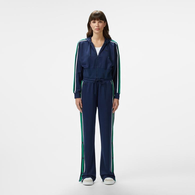 Kadın Crop Fit Fermuarlı Renk Bloklu Lacivert Sweatshirt