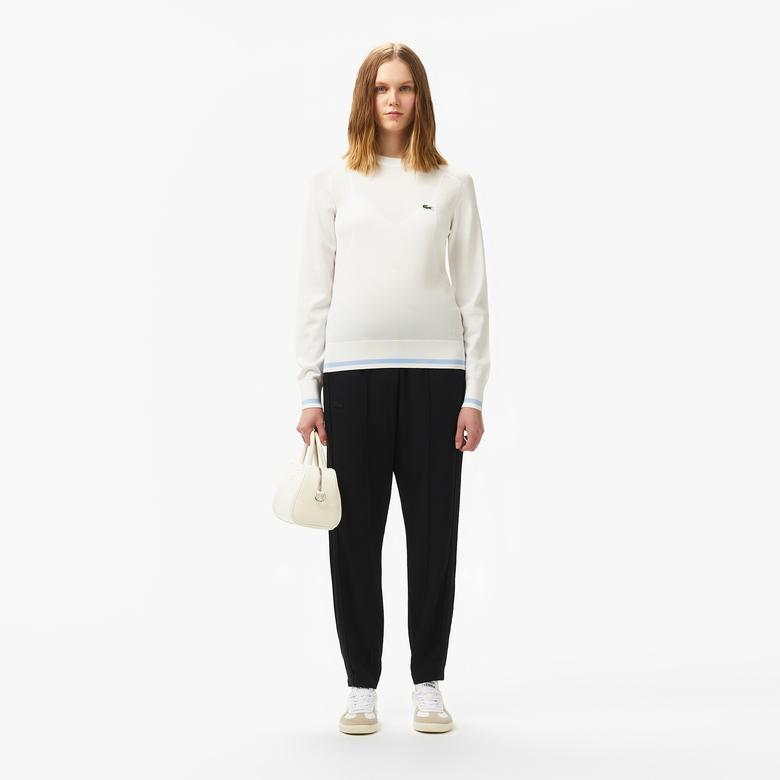 Kadın Regular Fit Bisiklet Yaka Beyaz Triko