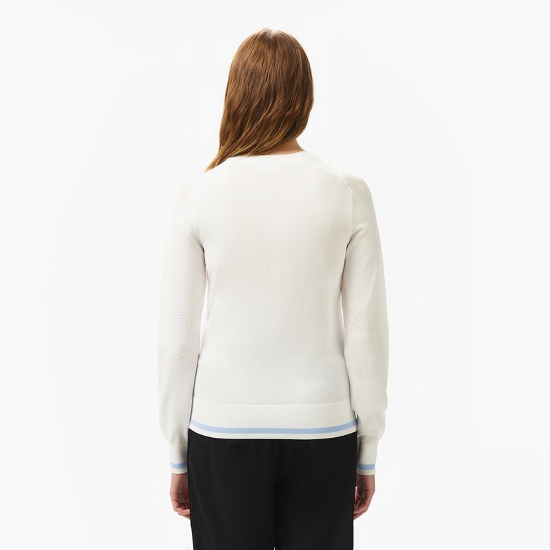 Kadın Regular Fit Bisiklet Yaka Beyaz Triko