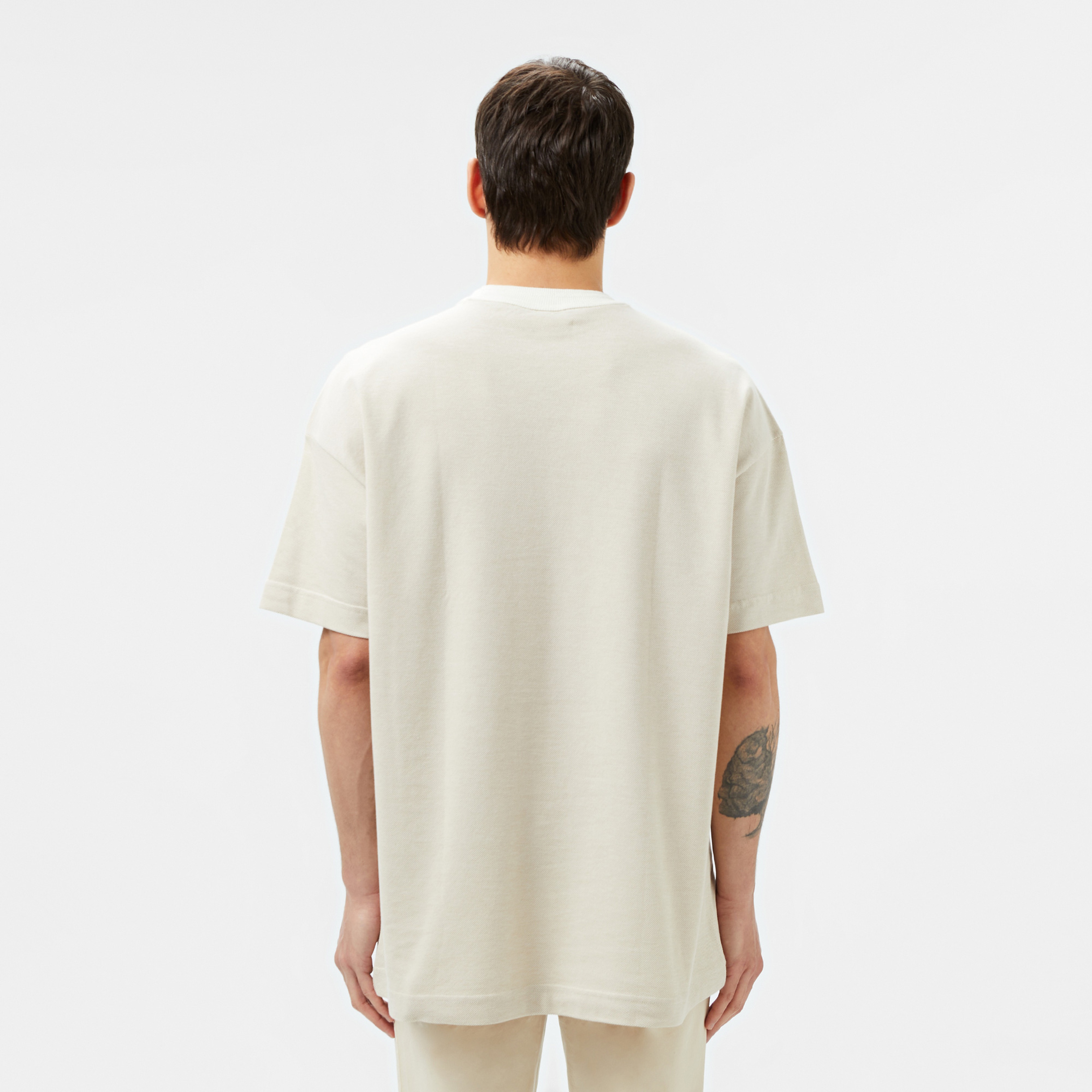 Erkek Oversize Fit Bisiklet Yaka Krem T-Shirt