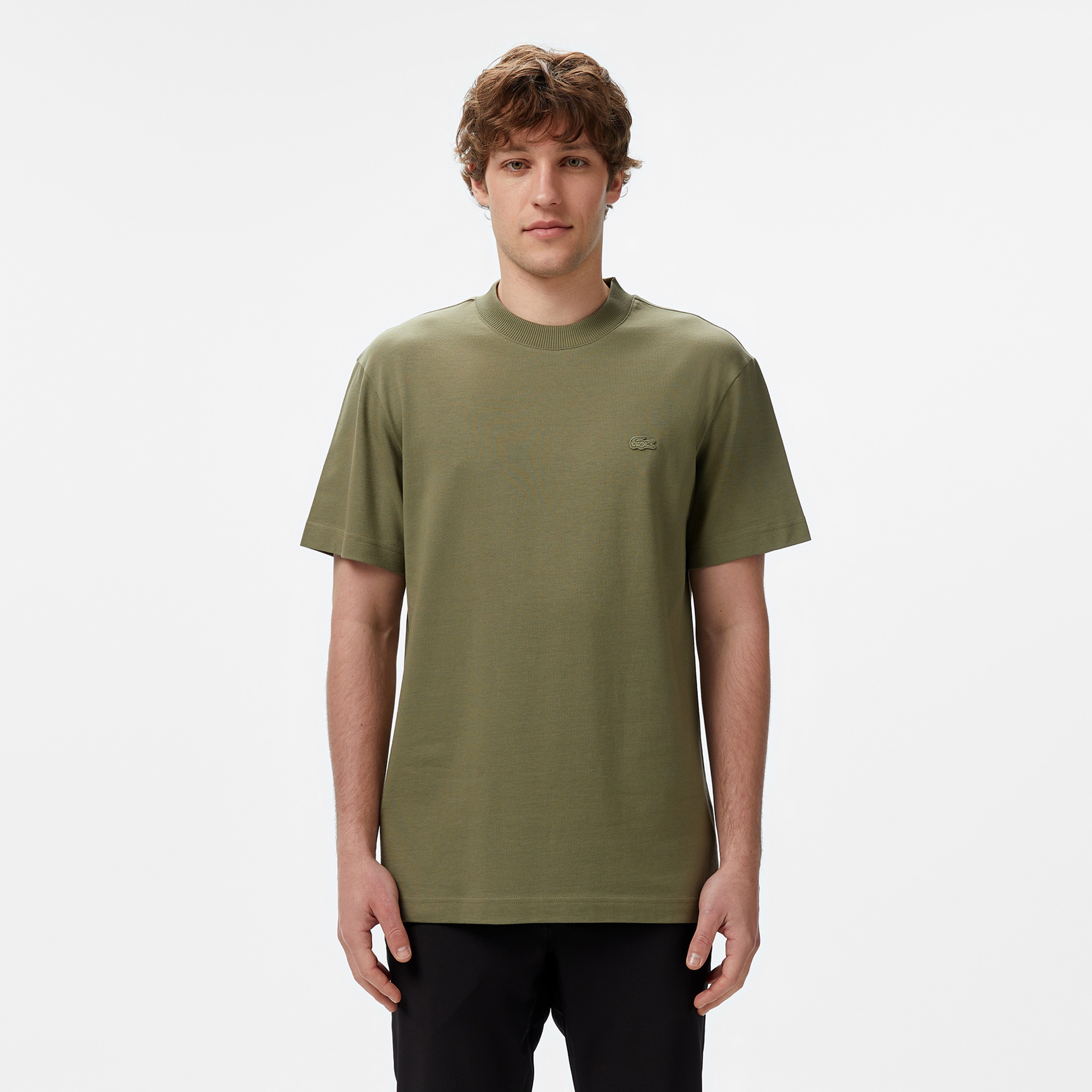 Erkek Relaxed Fit Bisiklet Yaka Haki T-Shirt