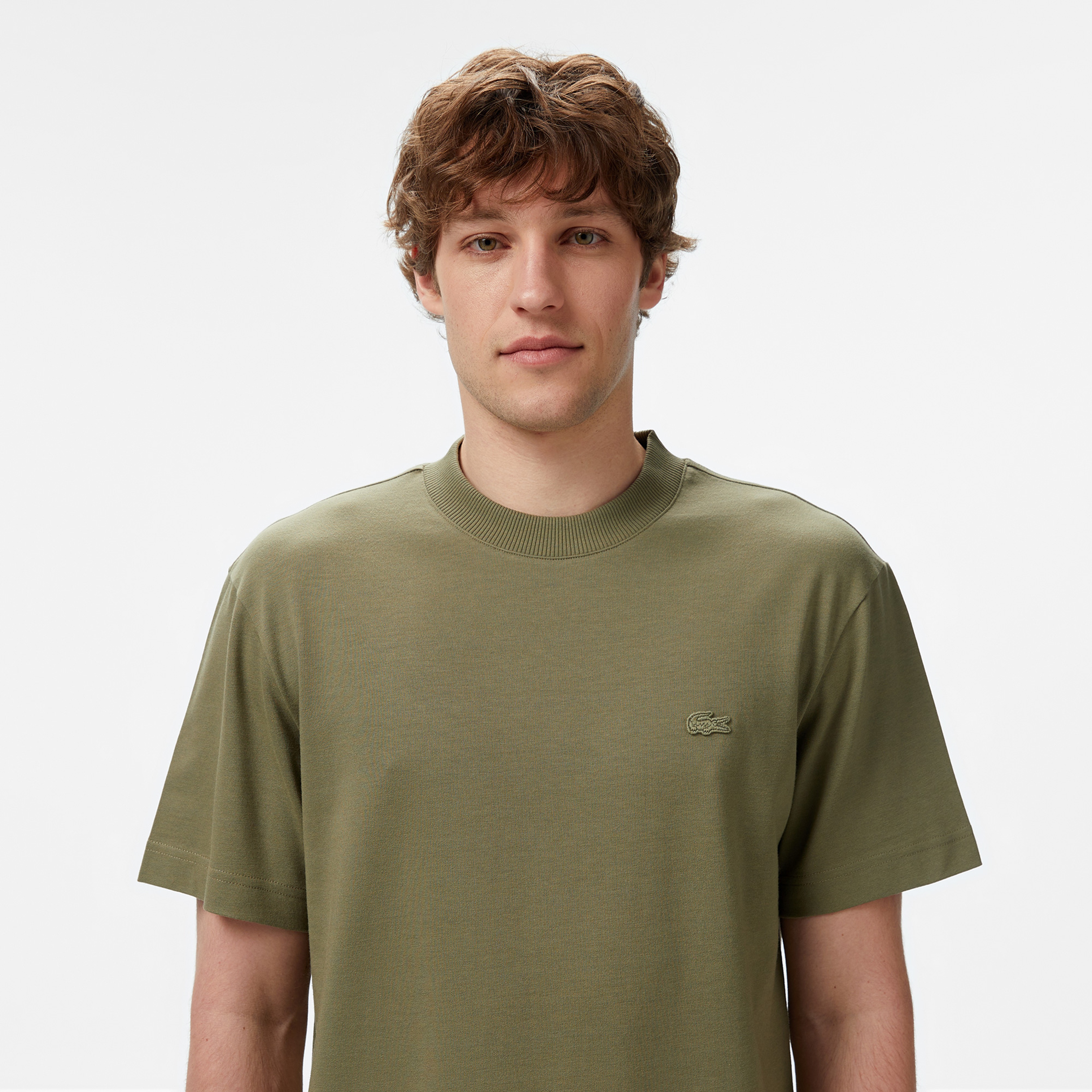 Erkek Relaxed Fit Bisiklet Yaka Haki T-Shirt