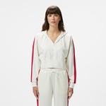 Kadın Crop Fit Fermuarlı Renk Bloklu Beyaz Sweatshirt