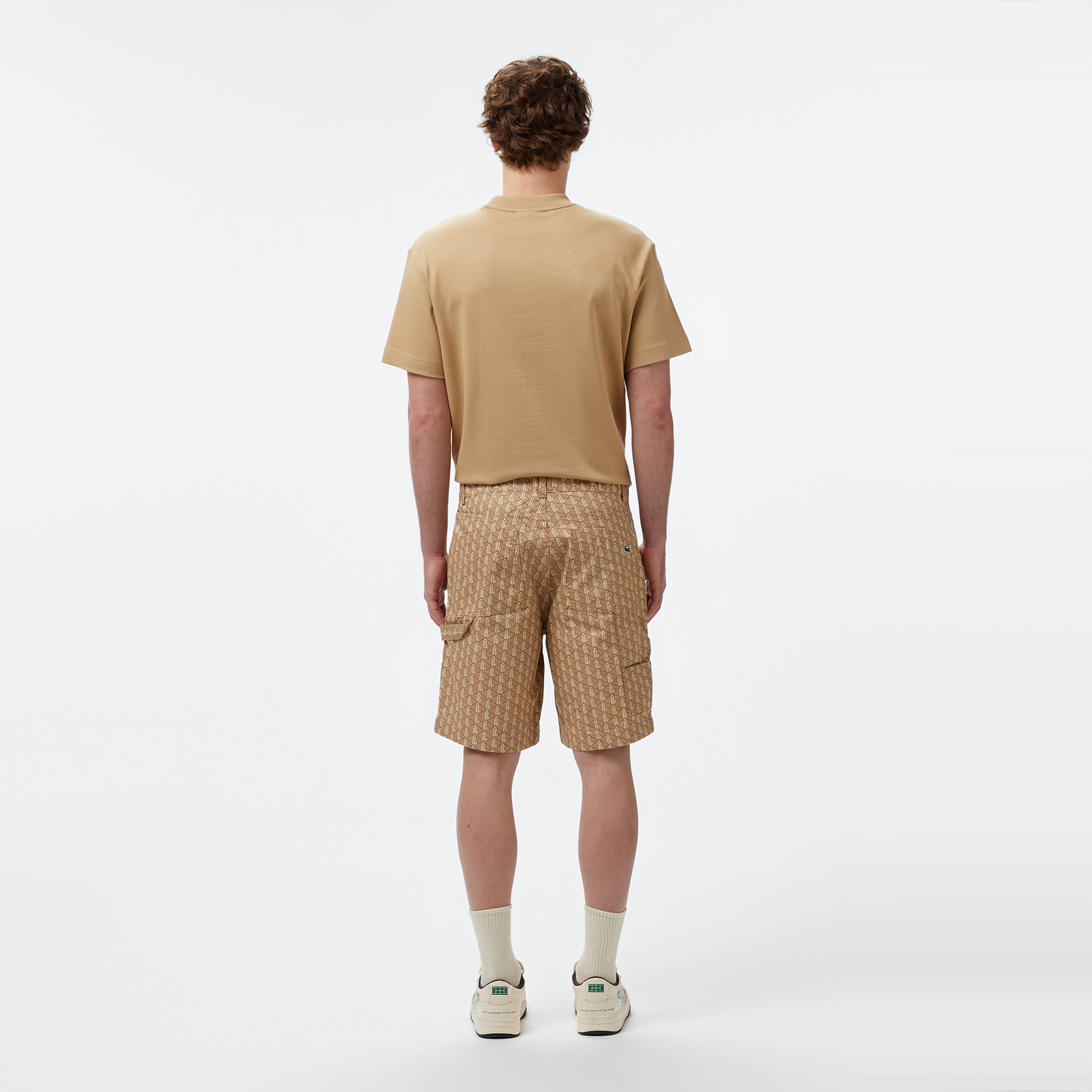 Erkek Loose Fit Monogram Bej Bermuda Şort