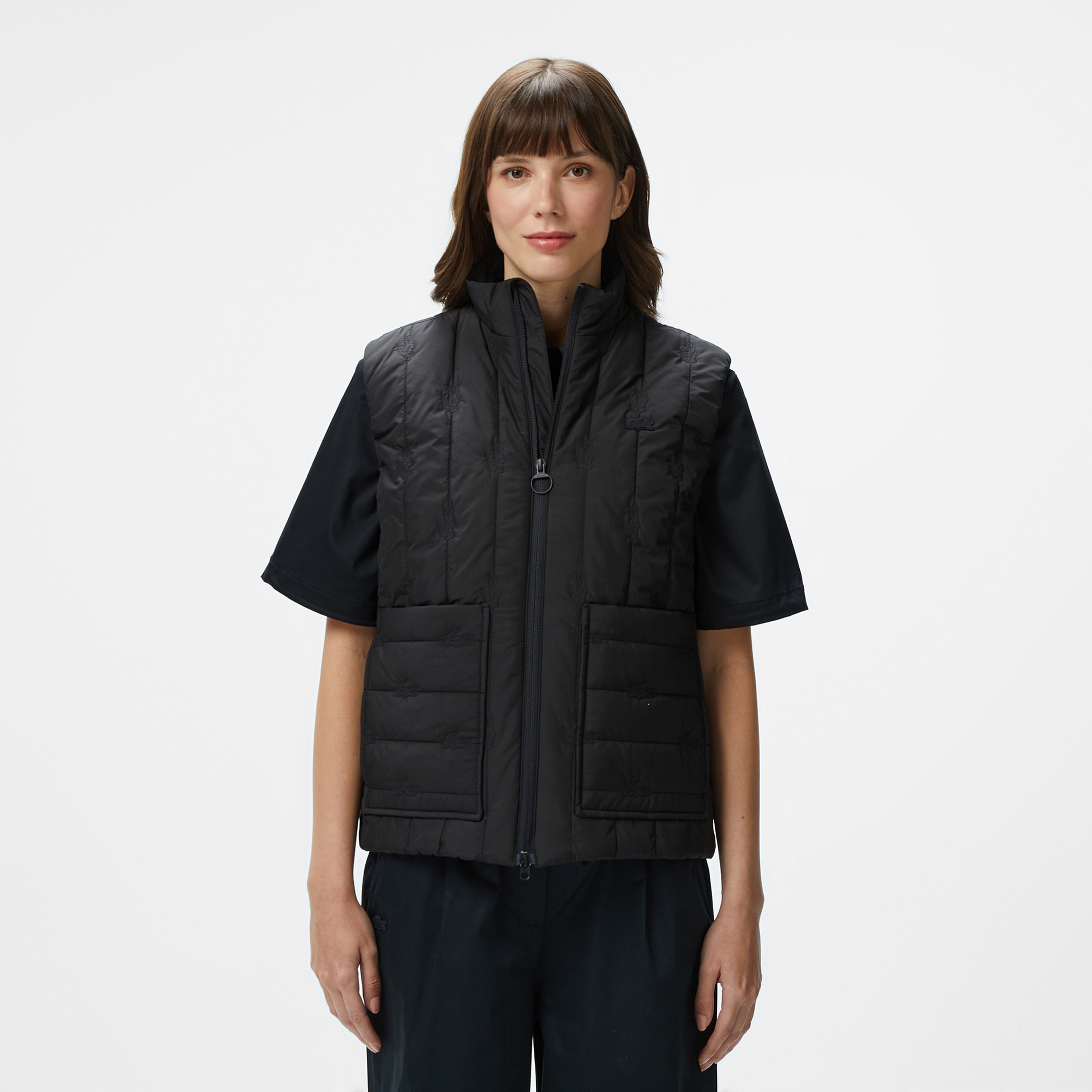 Kadın Regular Fit Dik Yaka Kapitone Siyah Yelek