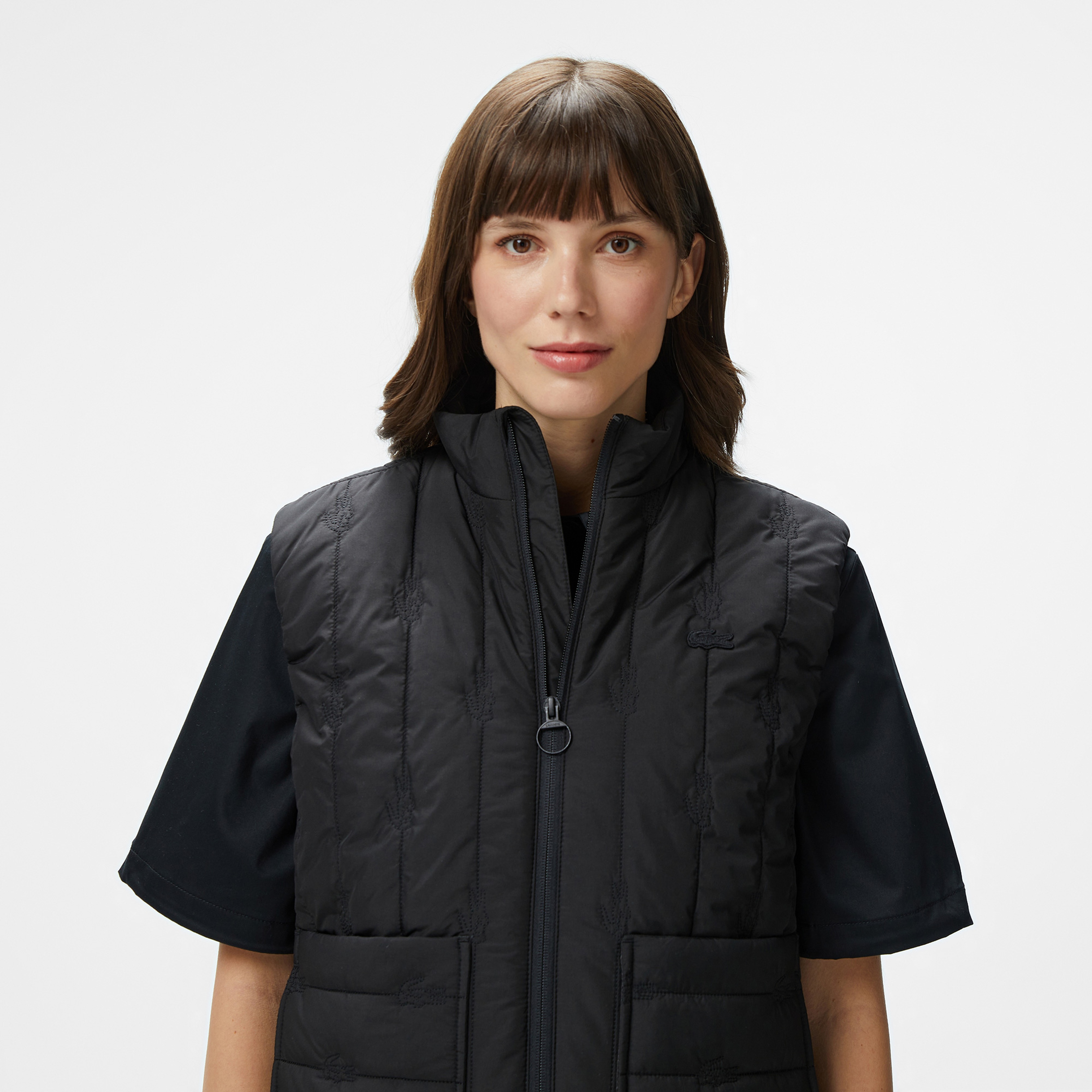 Kadın Regular Fit Dik Yaka Kapitone Siyah Yelek