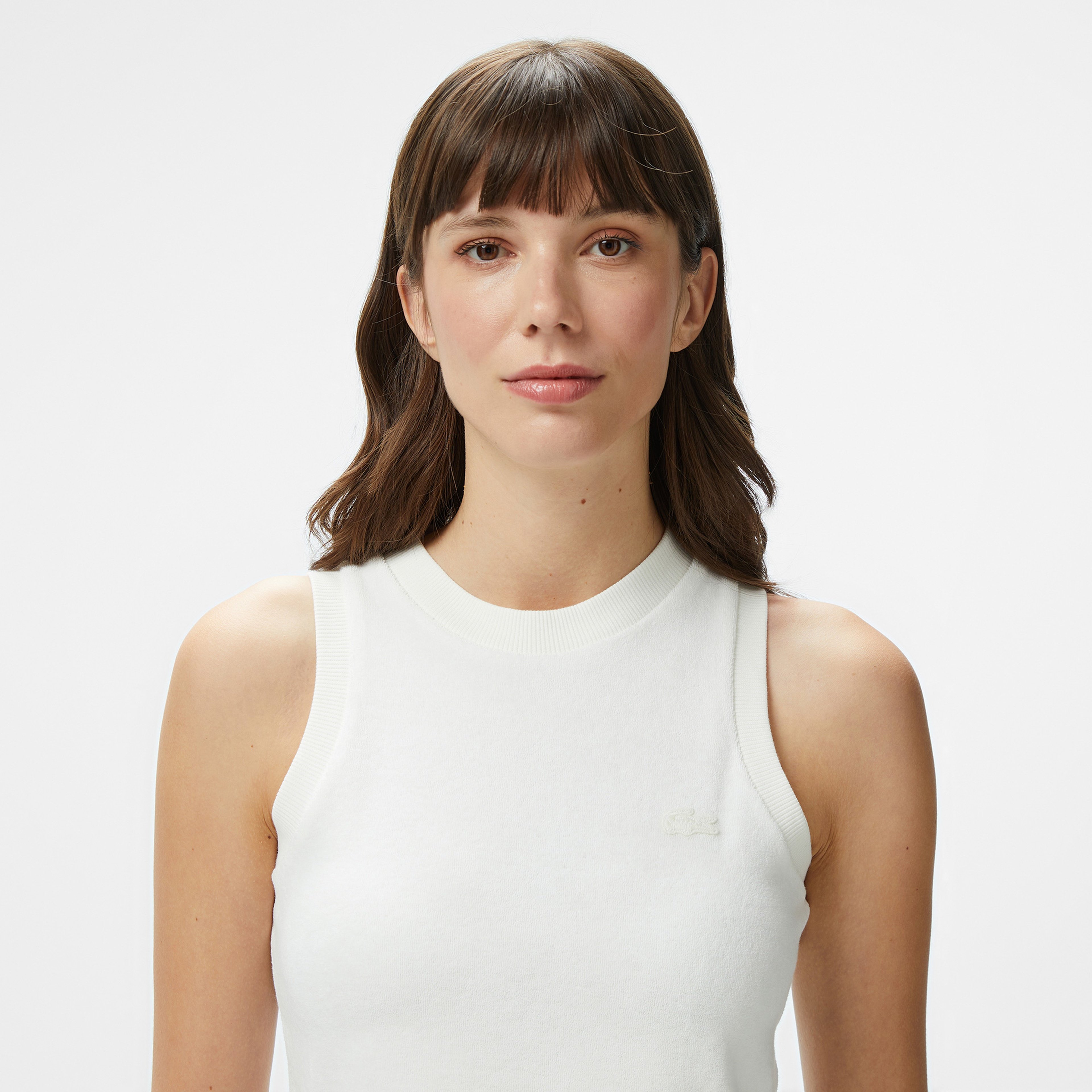 Kadın Slim Fit Kolsuz Bisiklet Yaka Beyaz T-Shirt