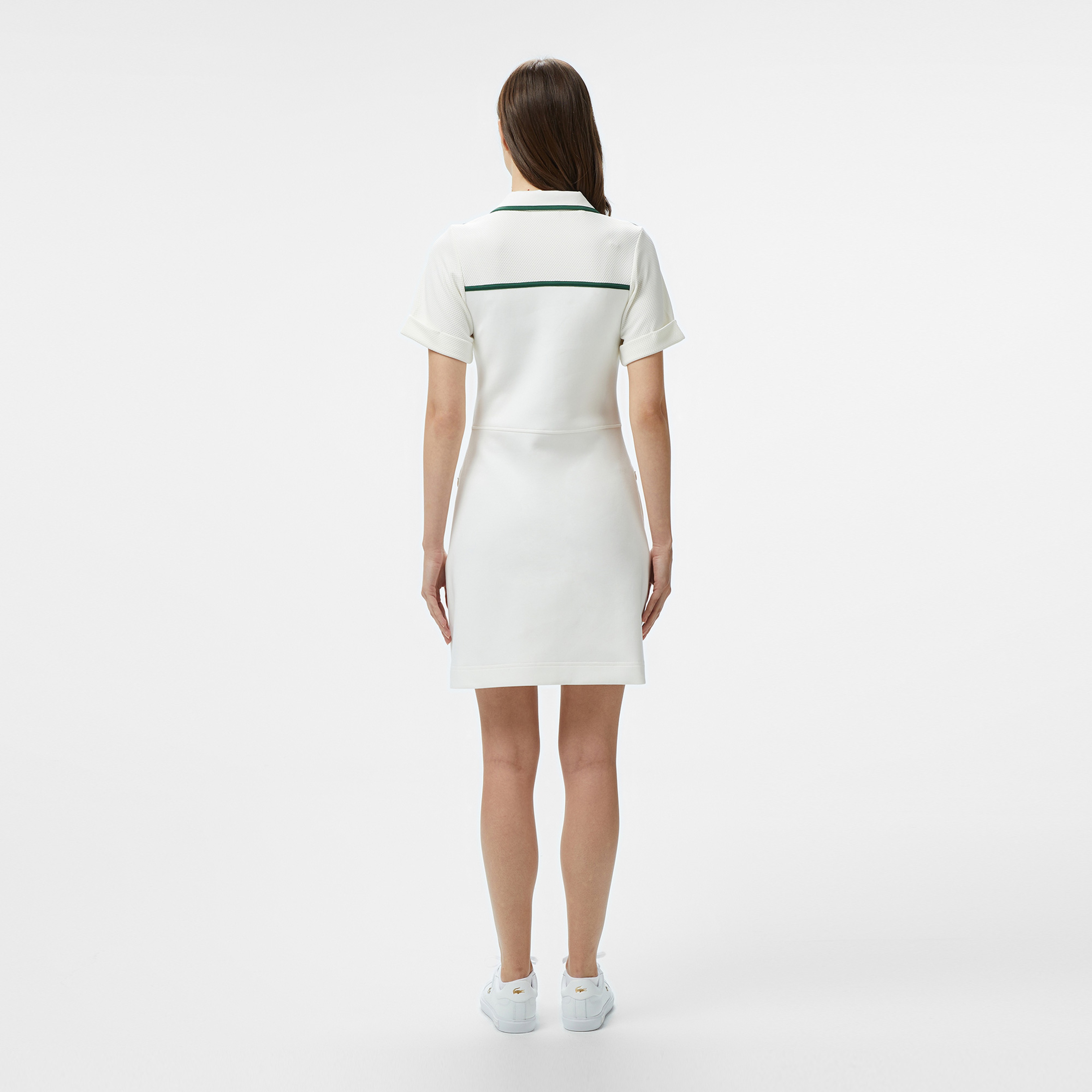 Kadın Classic Fit Kısa Kollu Polo Yaka Renk Bloklu Beyaz Elbise