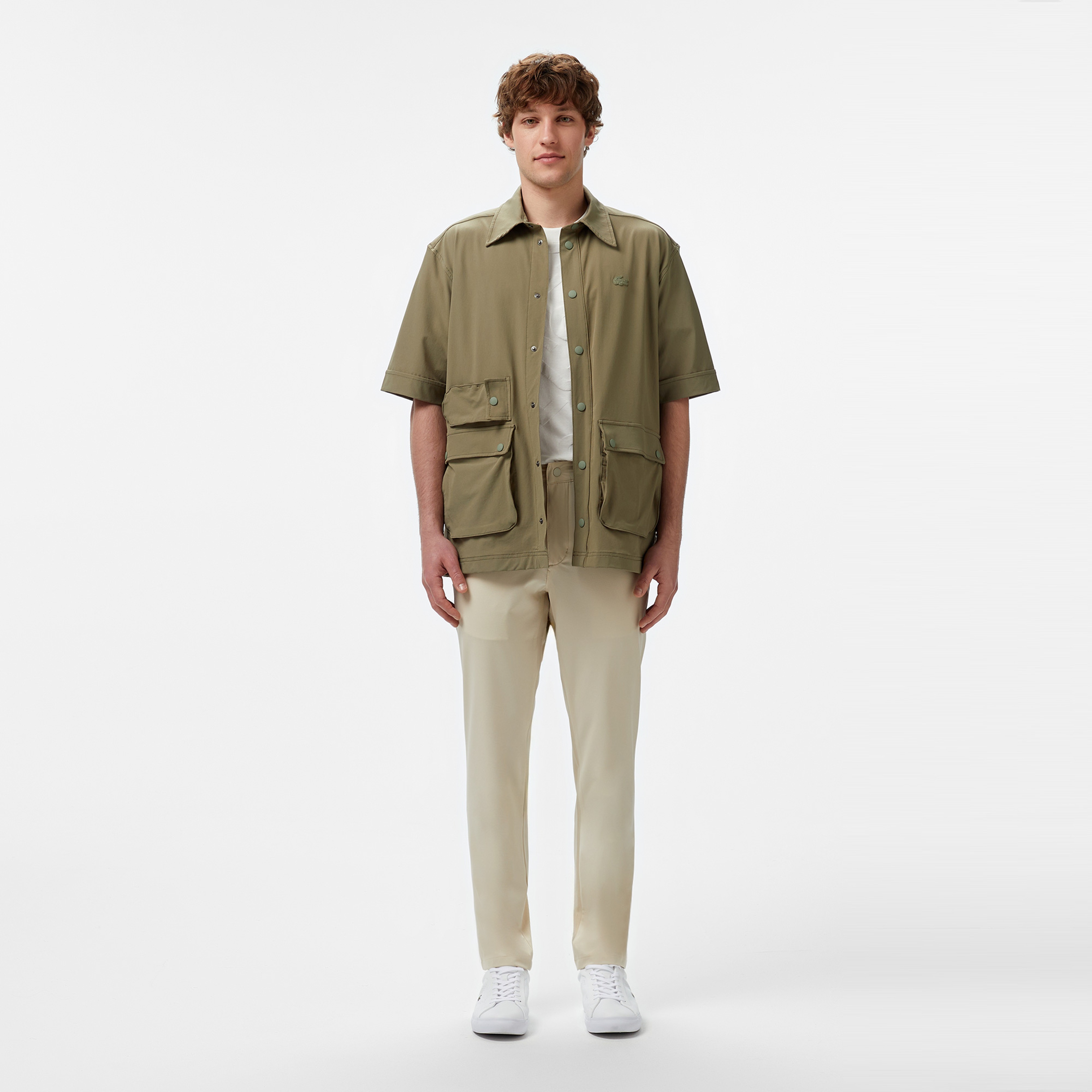 Erkek Relaxed Fit Kısa Kollu Haki Gömlek