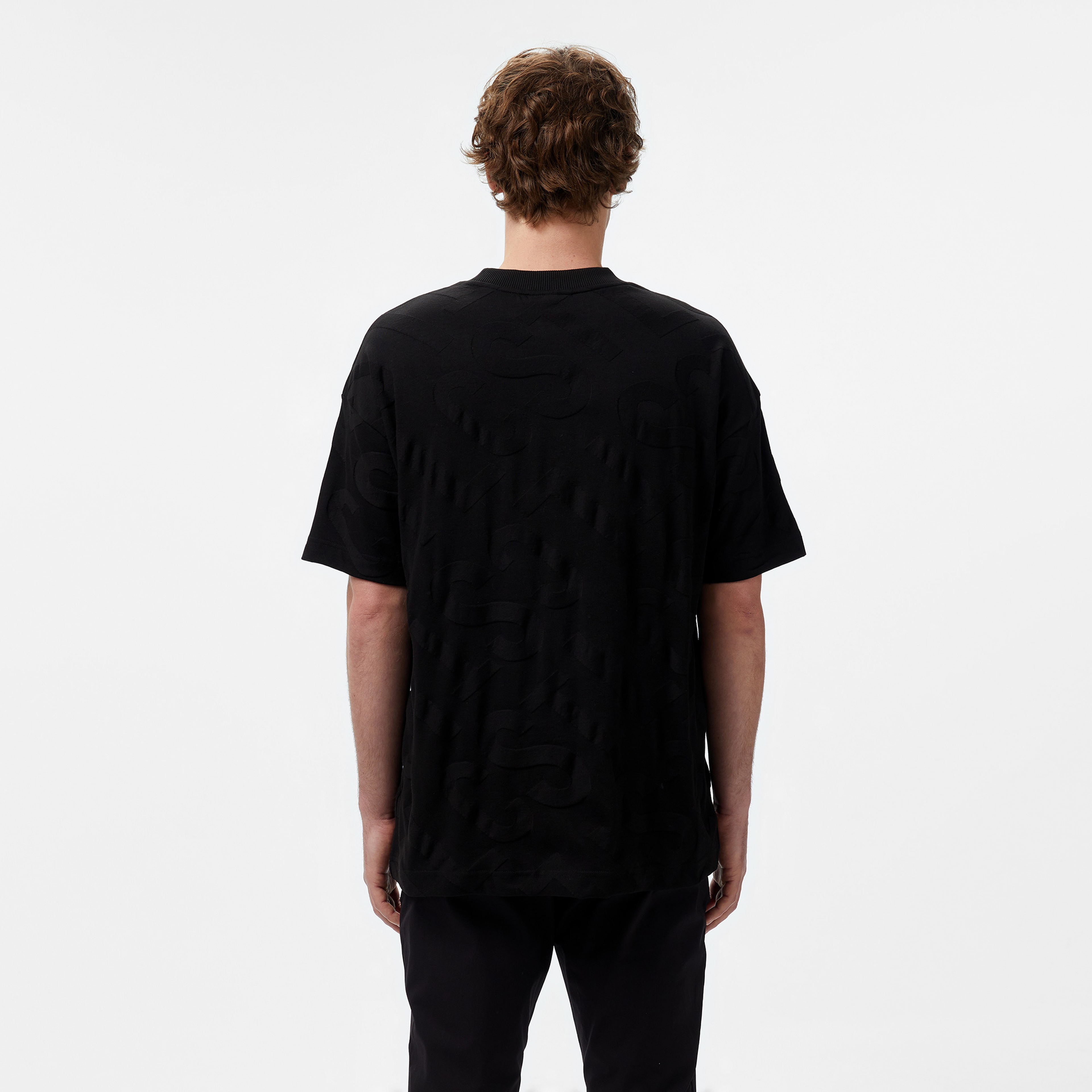 Erkek Bisiklet Yaka Desenli Siyah T-Shirt