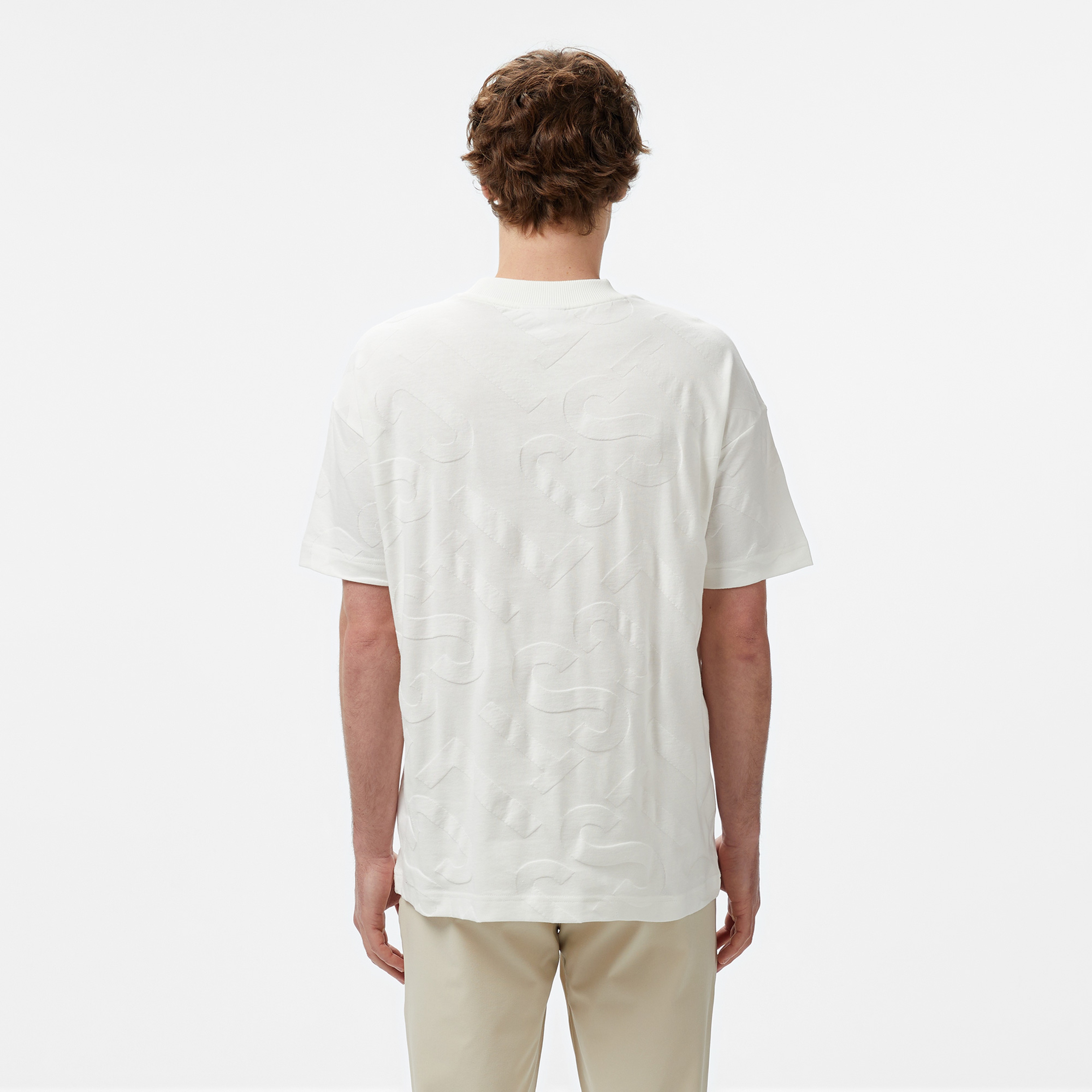 Erkek Bisiklet Yaka Desenli Beyaz T-Shirt