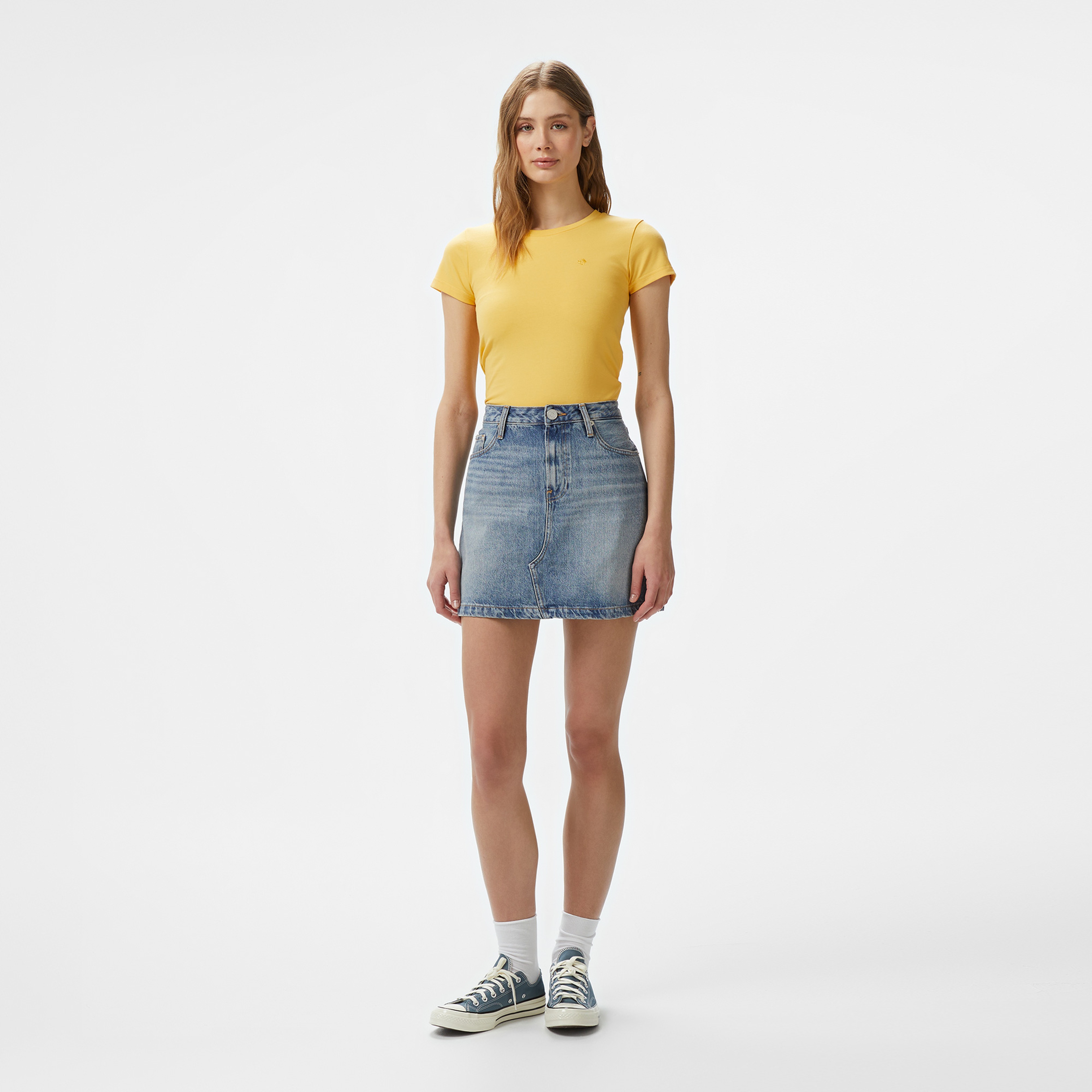 Converse Classic Kadın Slim Fit Sarı T-Shirt