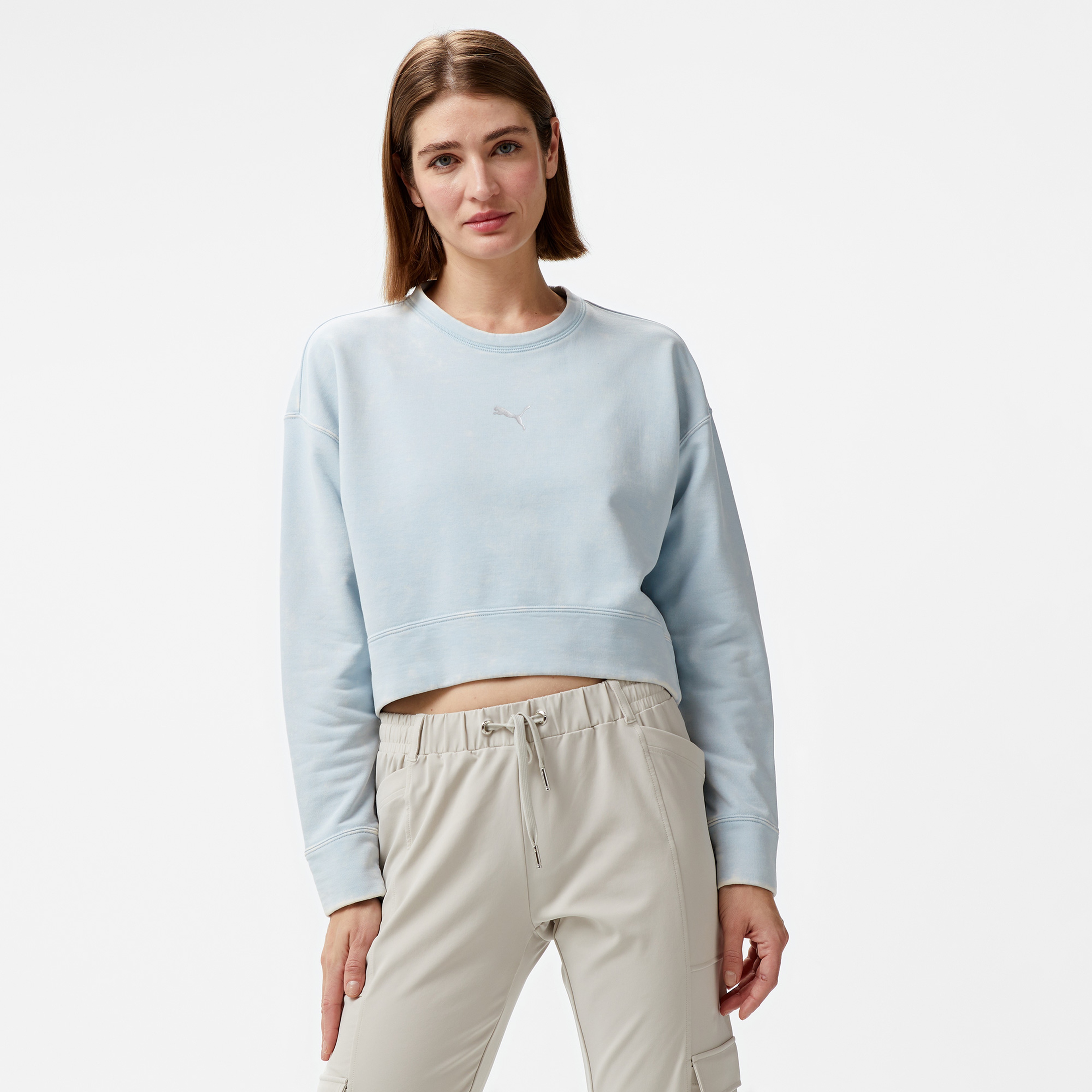 Puma Dare To Relaxed Washed Crew Kadın Mavi Sweatshirt