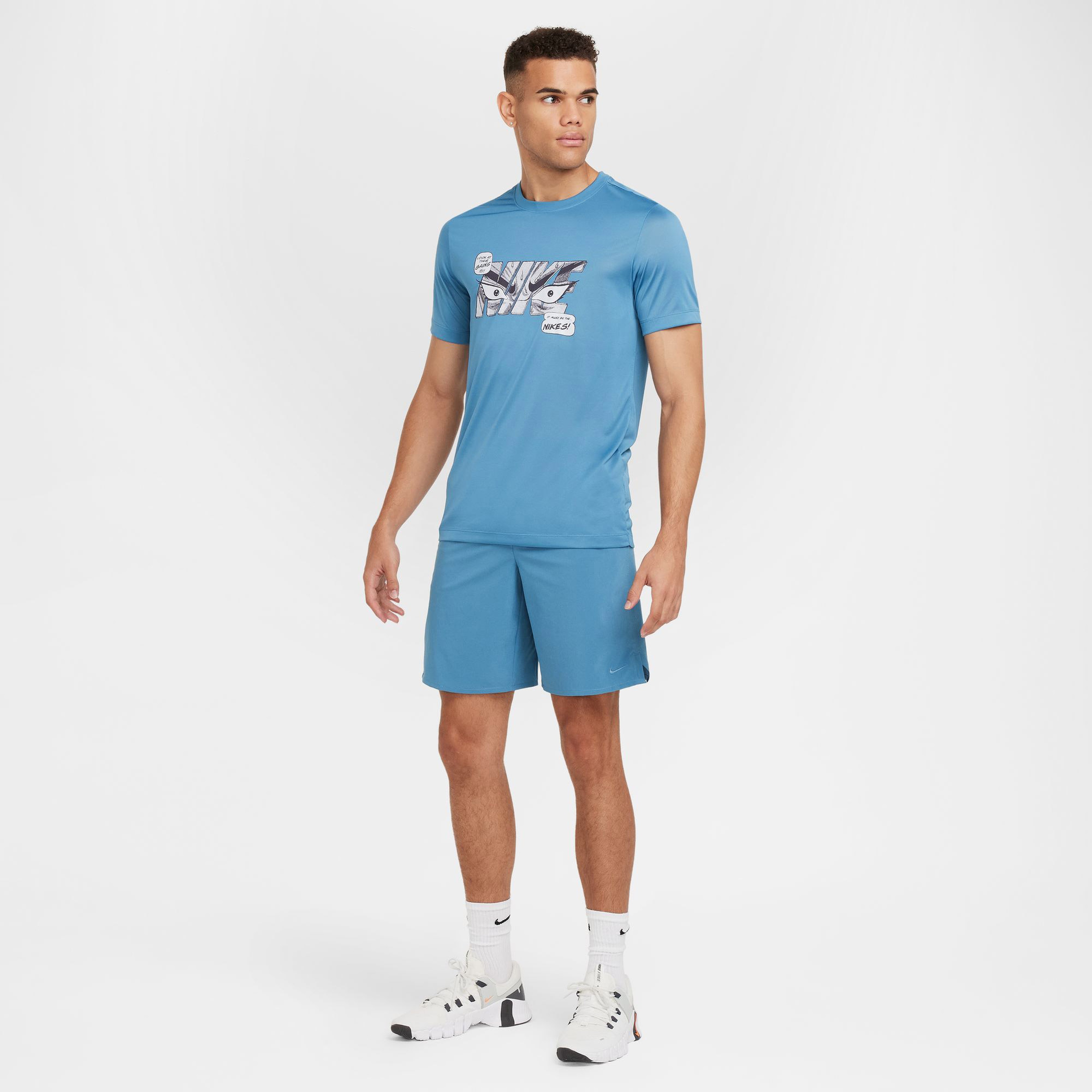 Nike Dri-Fit Fitness Erkek Mavi Antrenman T-Shirt