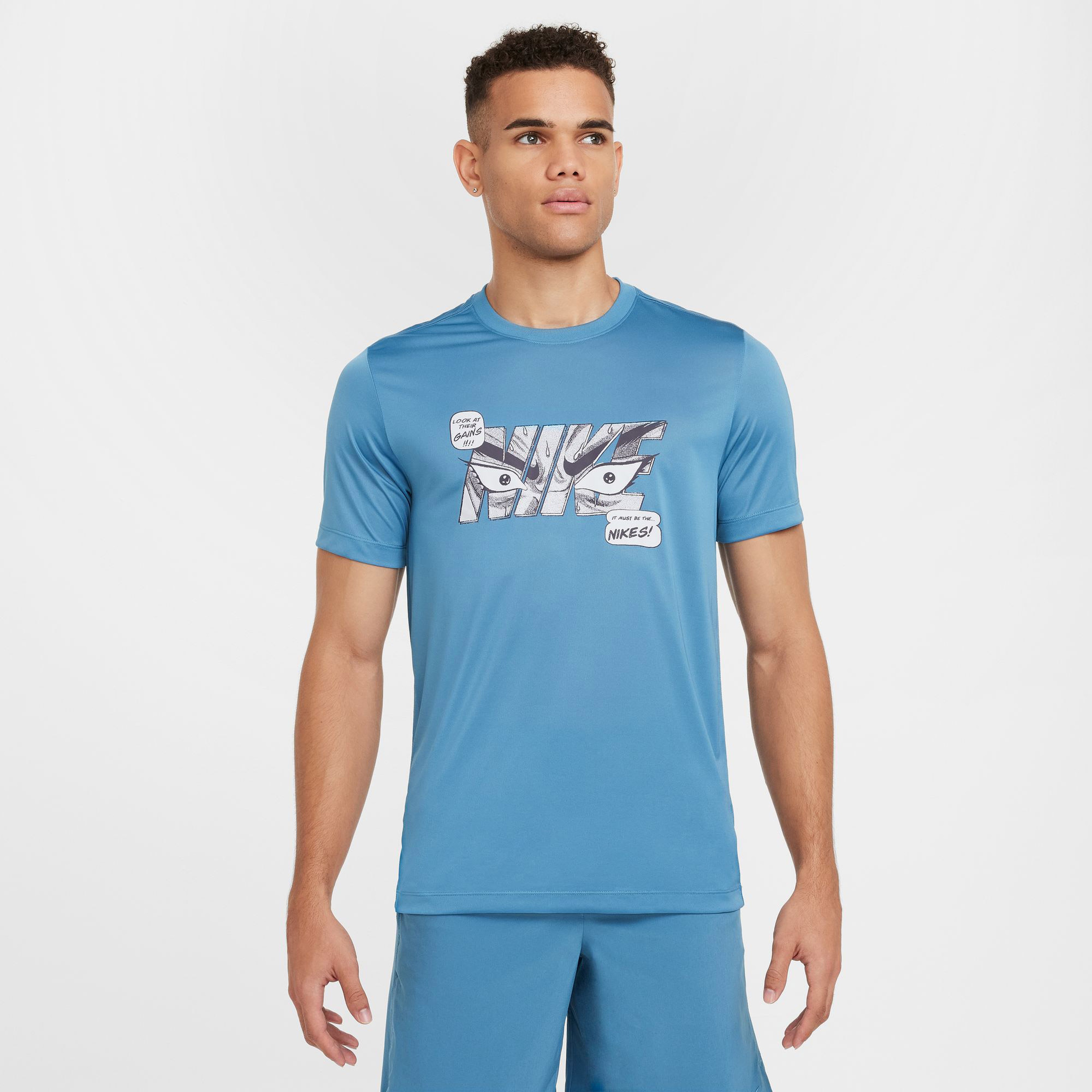 Nike Dri-Fit Fitness Erkek Mavi Antrenman T-Shirt
