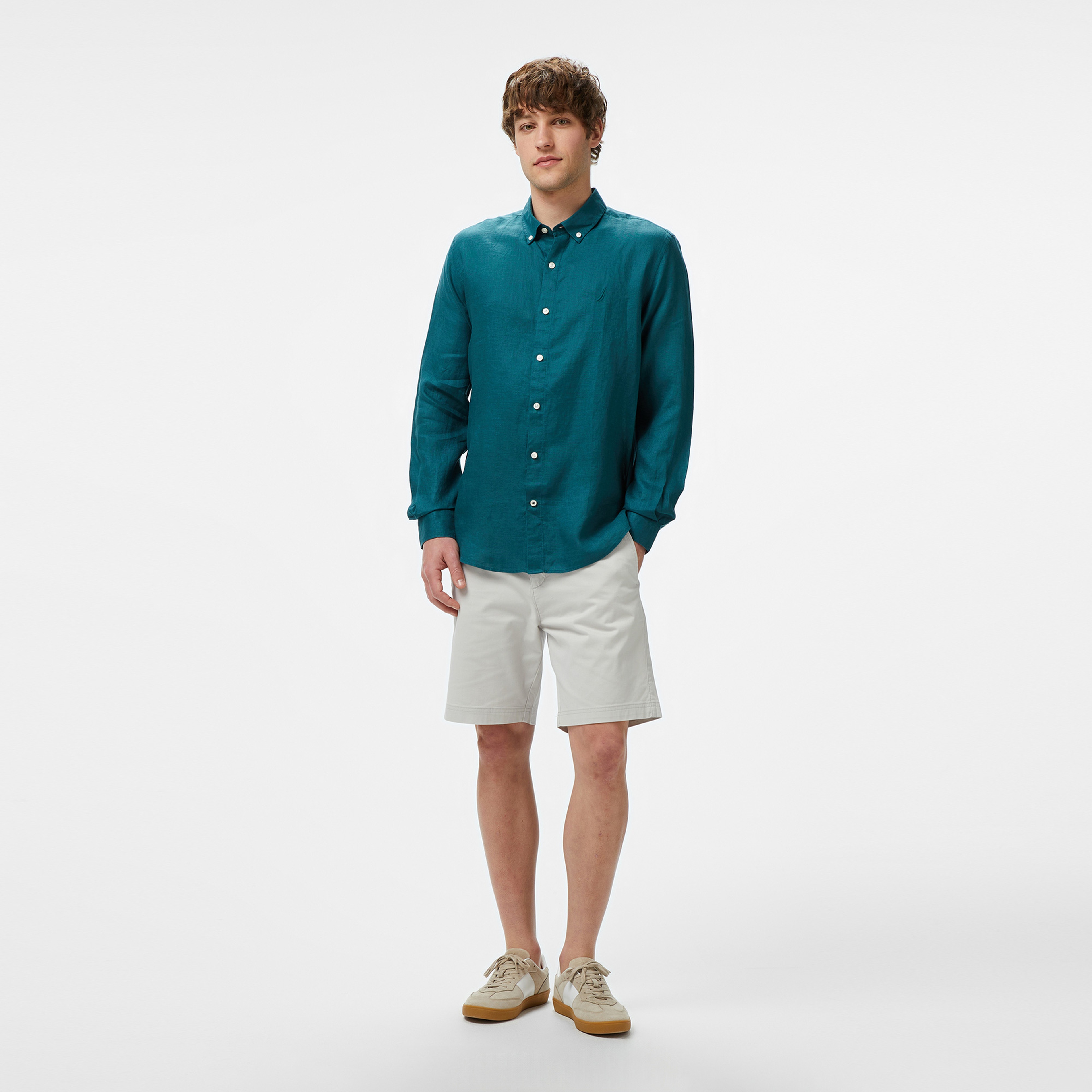 Nautica Erkek Yeşil Classic Fit Keten Gömlek