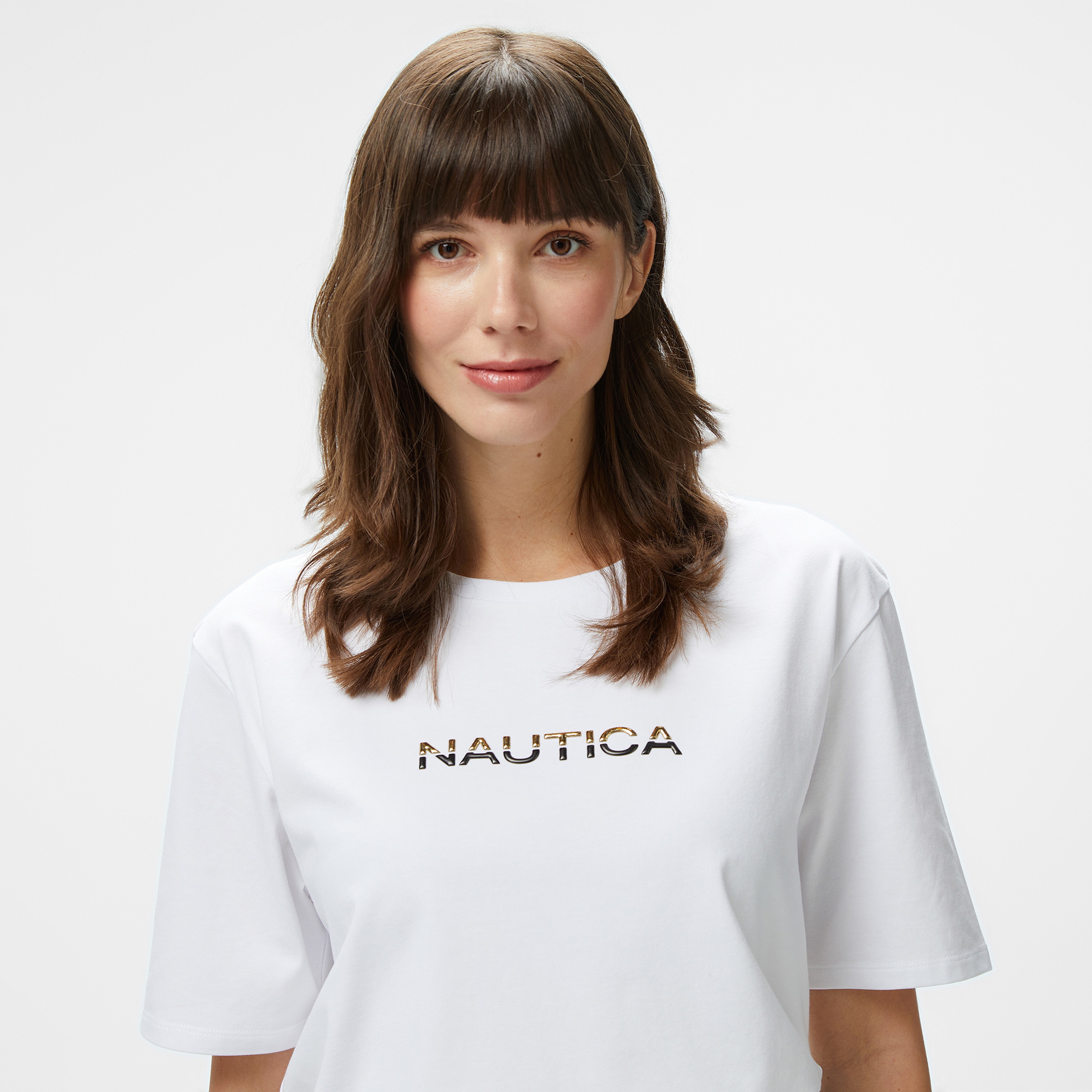 Nautica Kadın Beyaz Regular Fit Baskılı T-Shirt