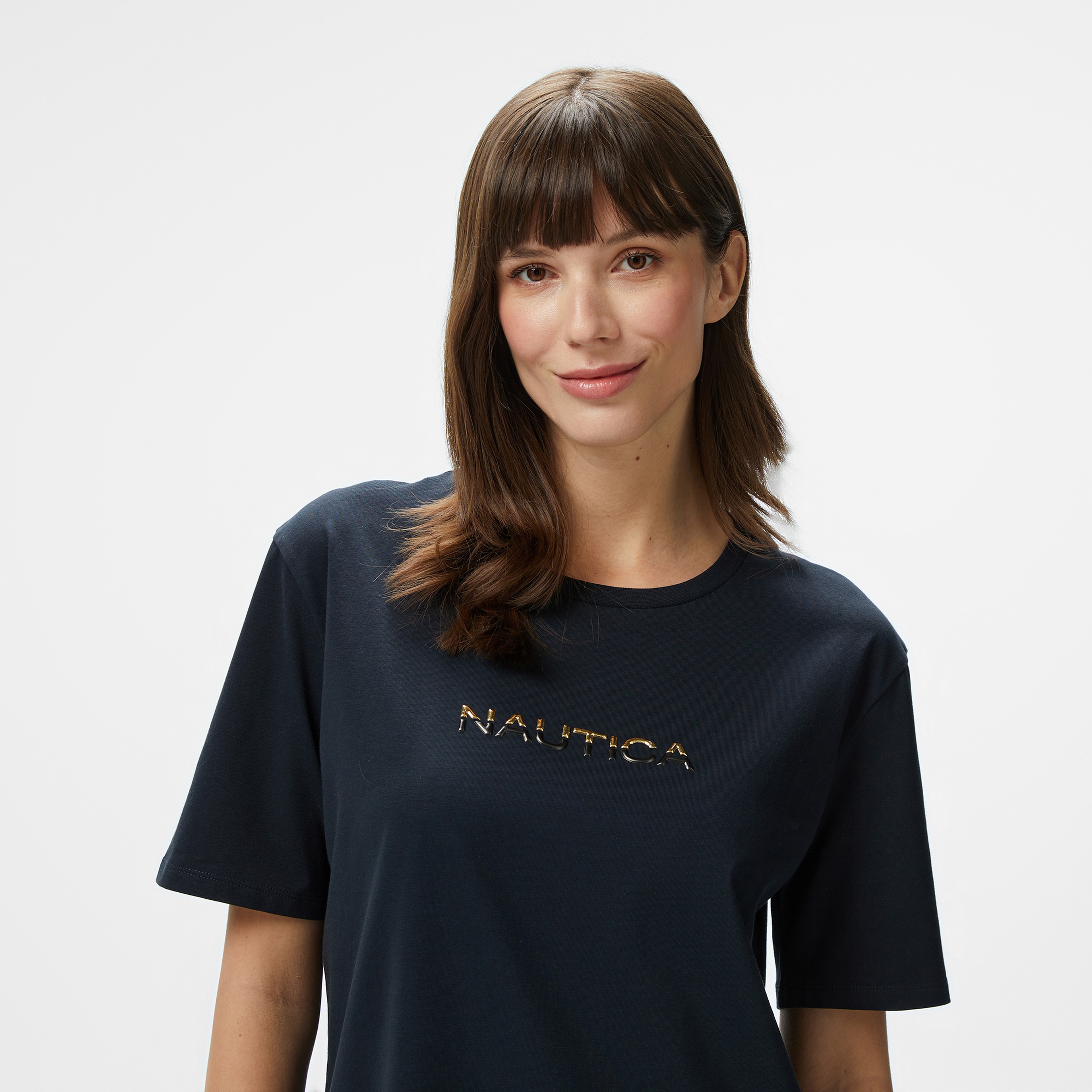Nautica Kadın Siyah Regular Fit Baskılı T-Shirt