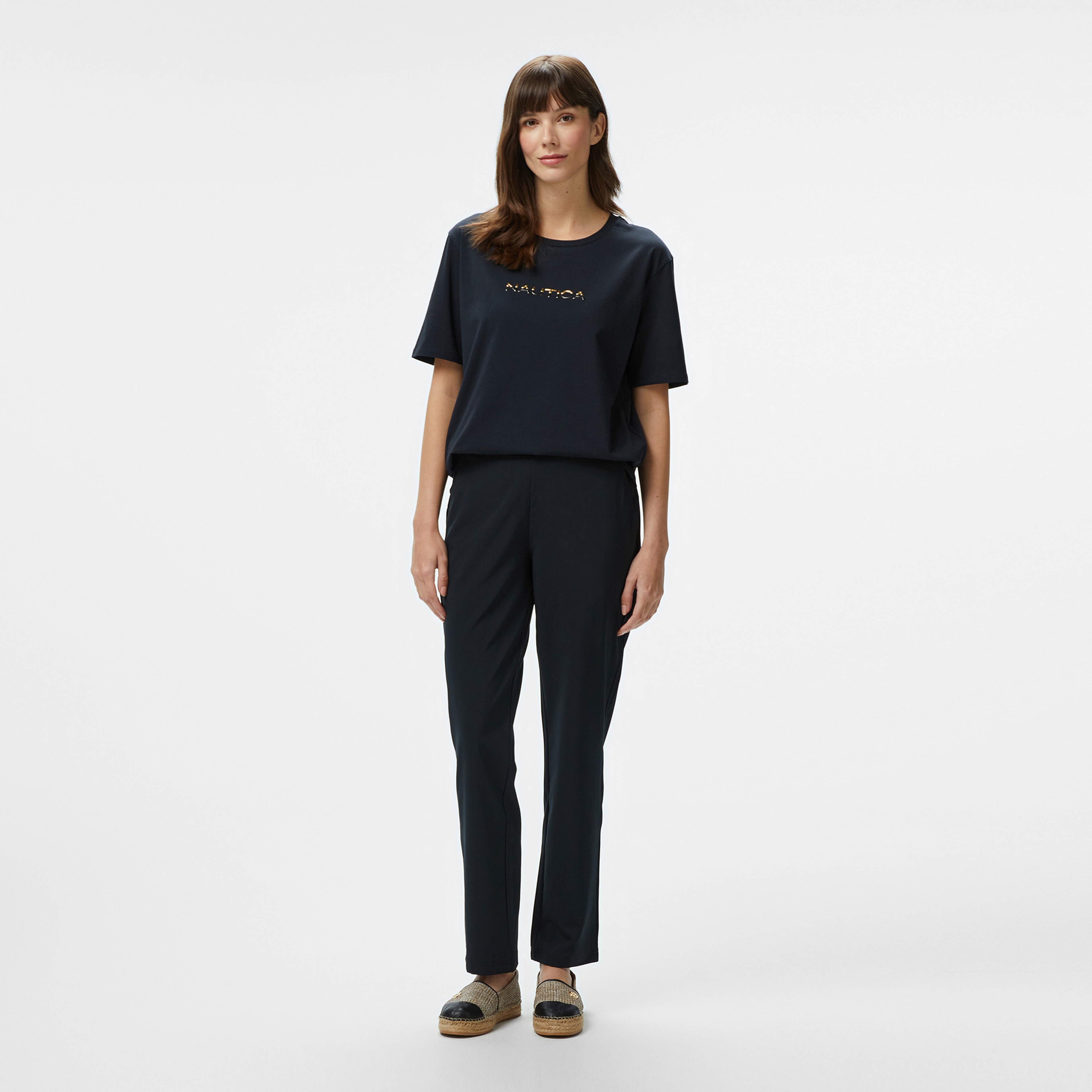 Nautica Kadın Siyah Regular Fit Baskılı T-Shirt