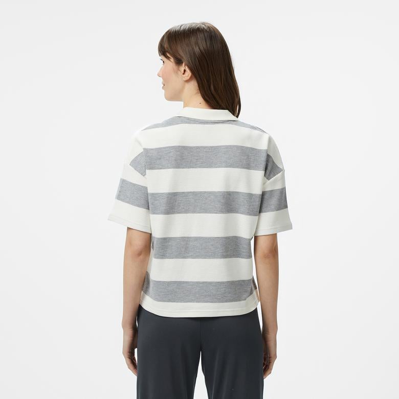 Nautica Kadın Gri Regular Fit Çizgili Polo Yaka T-Shirt