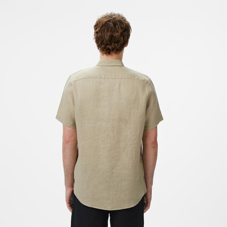Nautica Erkek Bej Classic Fit Keten Gömlek