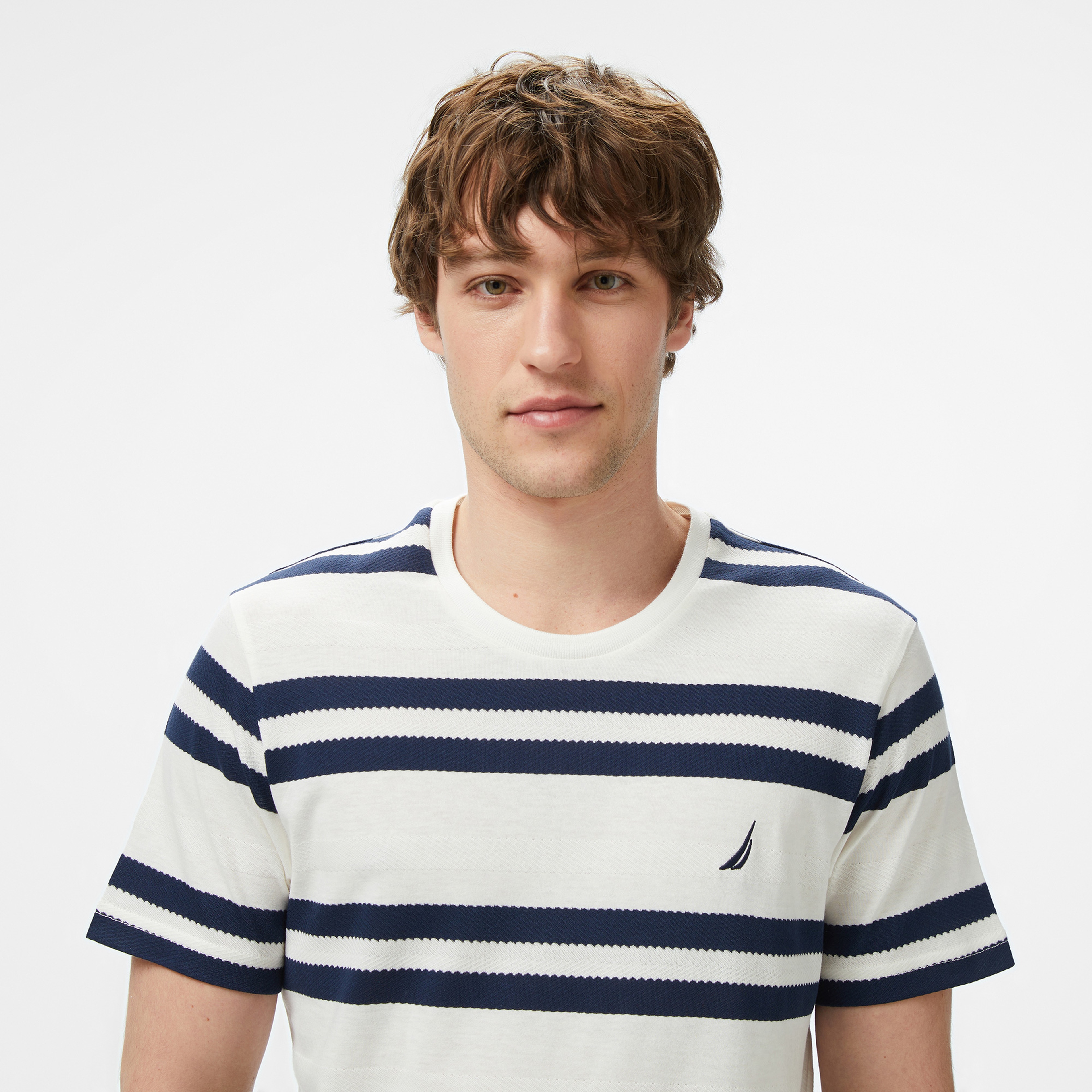 Nautica Erkek Krem Regular Fit Çizgili T-Shirt