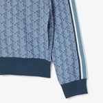 Erkek Regular Fit Fermuarlı Monogram Mavi Sweatshirt