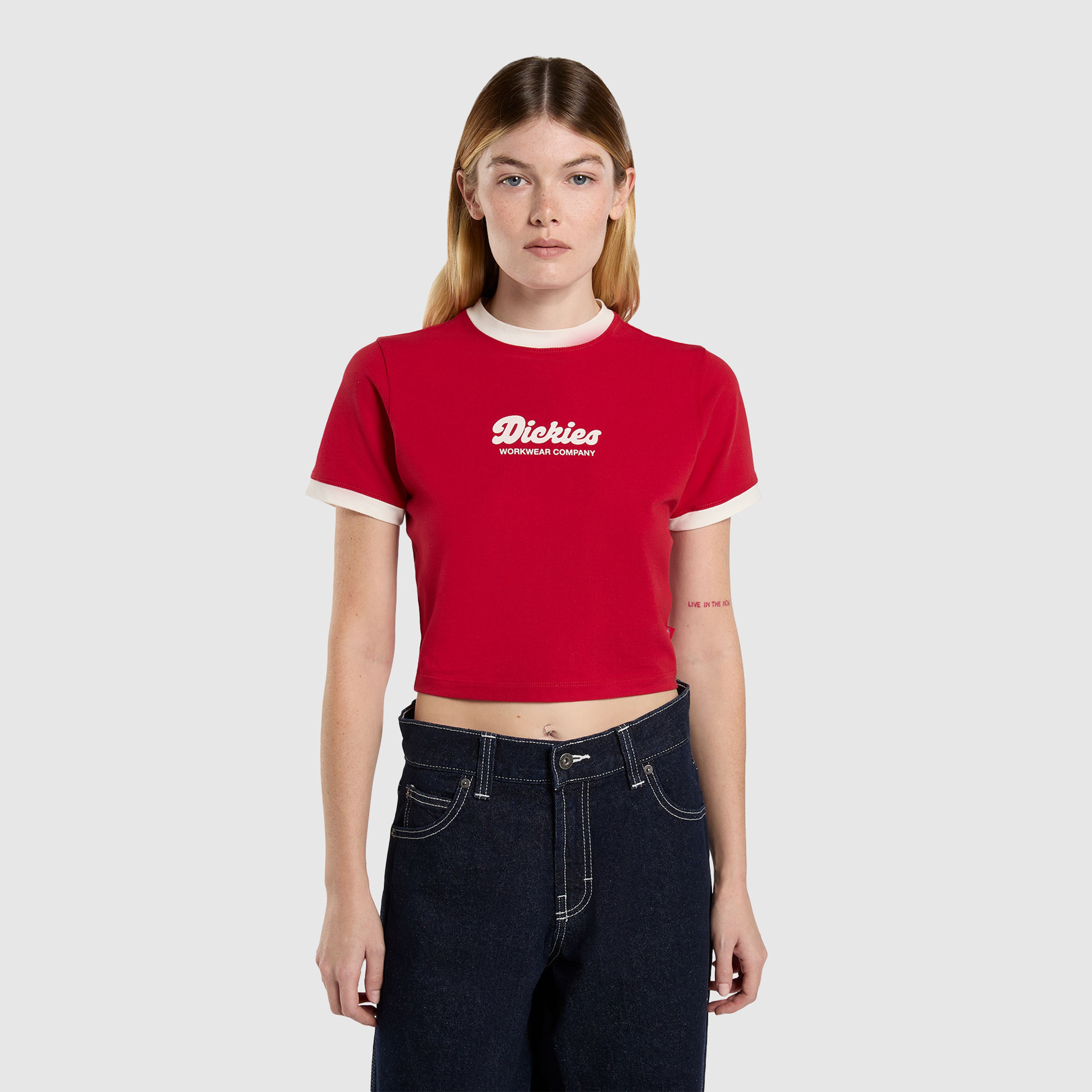 Dickies Lewiston Ringer Kadın Kırmızı Crop T-Shirt