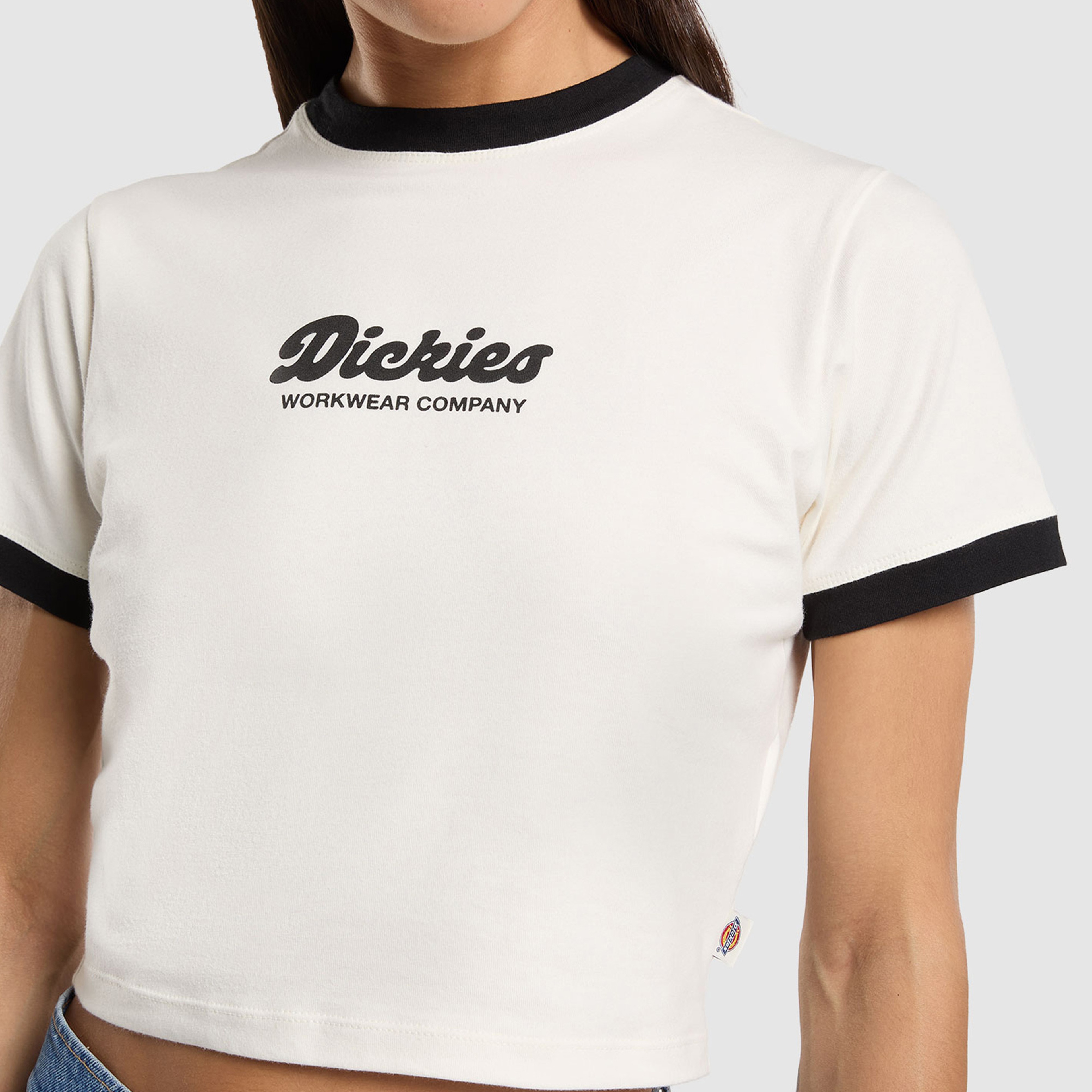 Dickies Lewiston Ringer Kadın Beyaz Crop T-Shirt