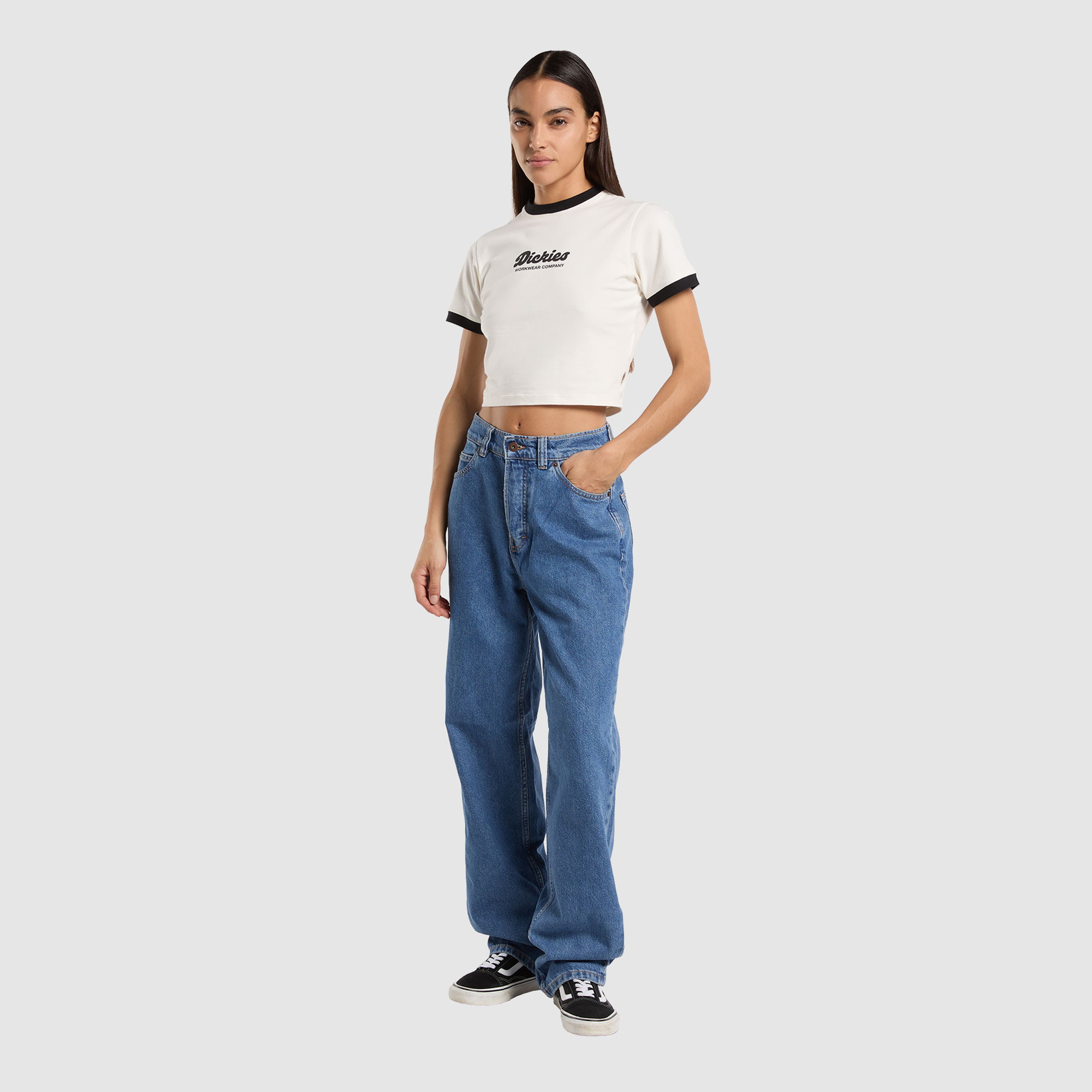 Dickies Lewiston Ringer Kadın Beyaz Crop T-Shirt