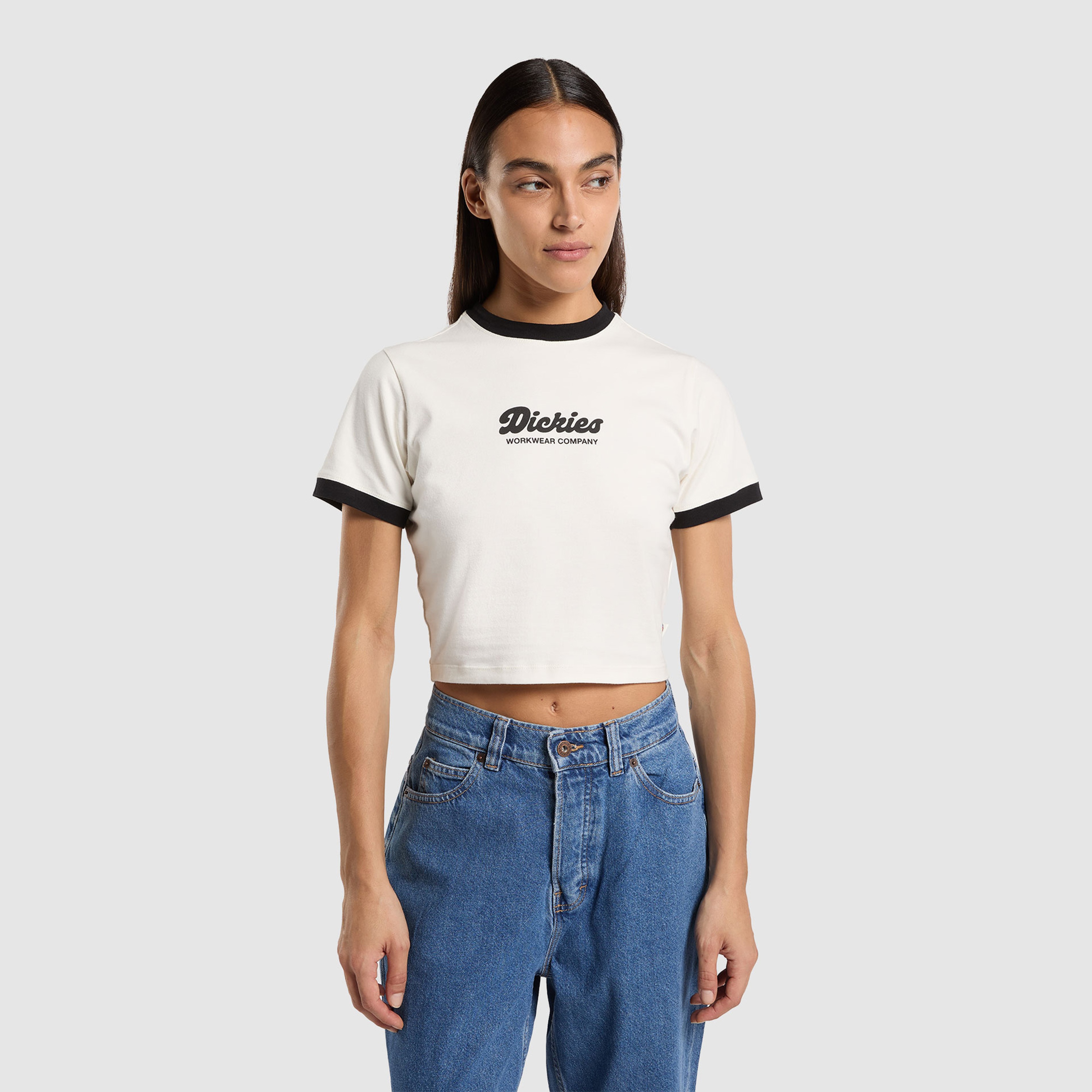 Dickies Lewiston Ringer Kadın Beyaz Crop T-Shirt