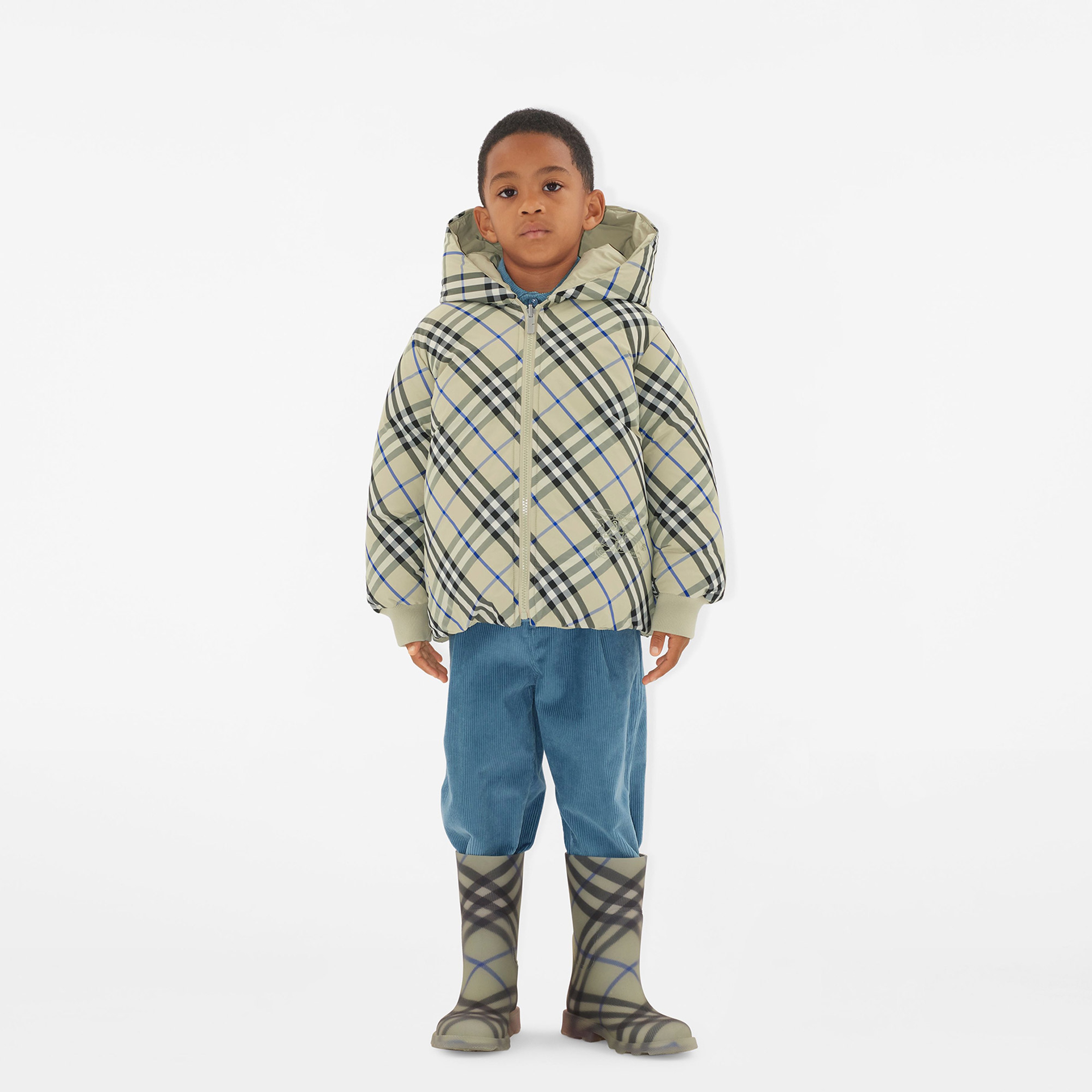 Burberry Reversible Check Nylon Puffer Çocuk Krem Rengi Mont