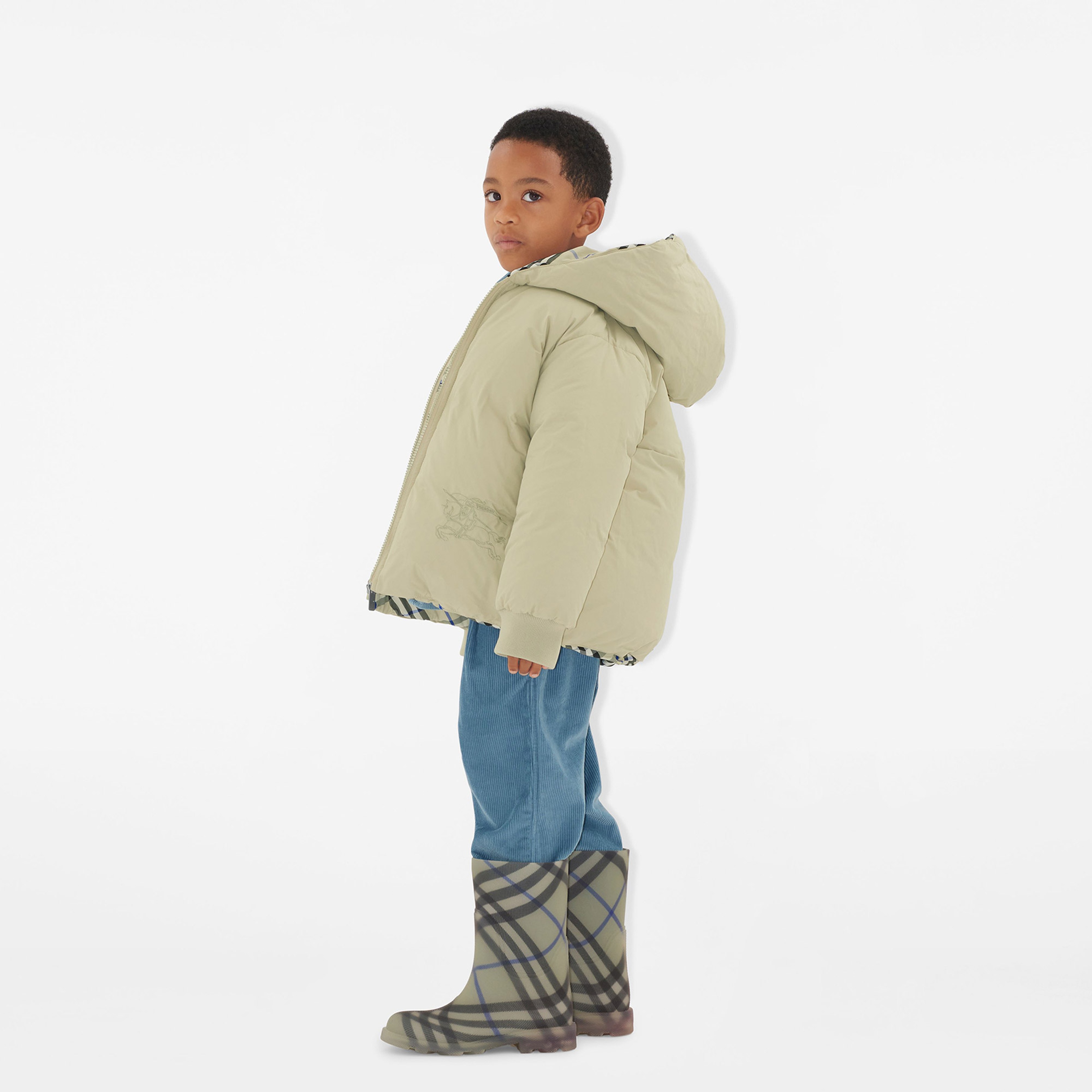 Burberry Reversible Check Nylon Puffer Çocuk Krem Rengi Mont