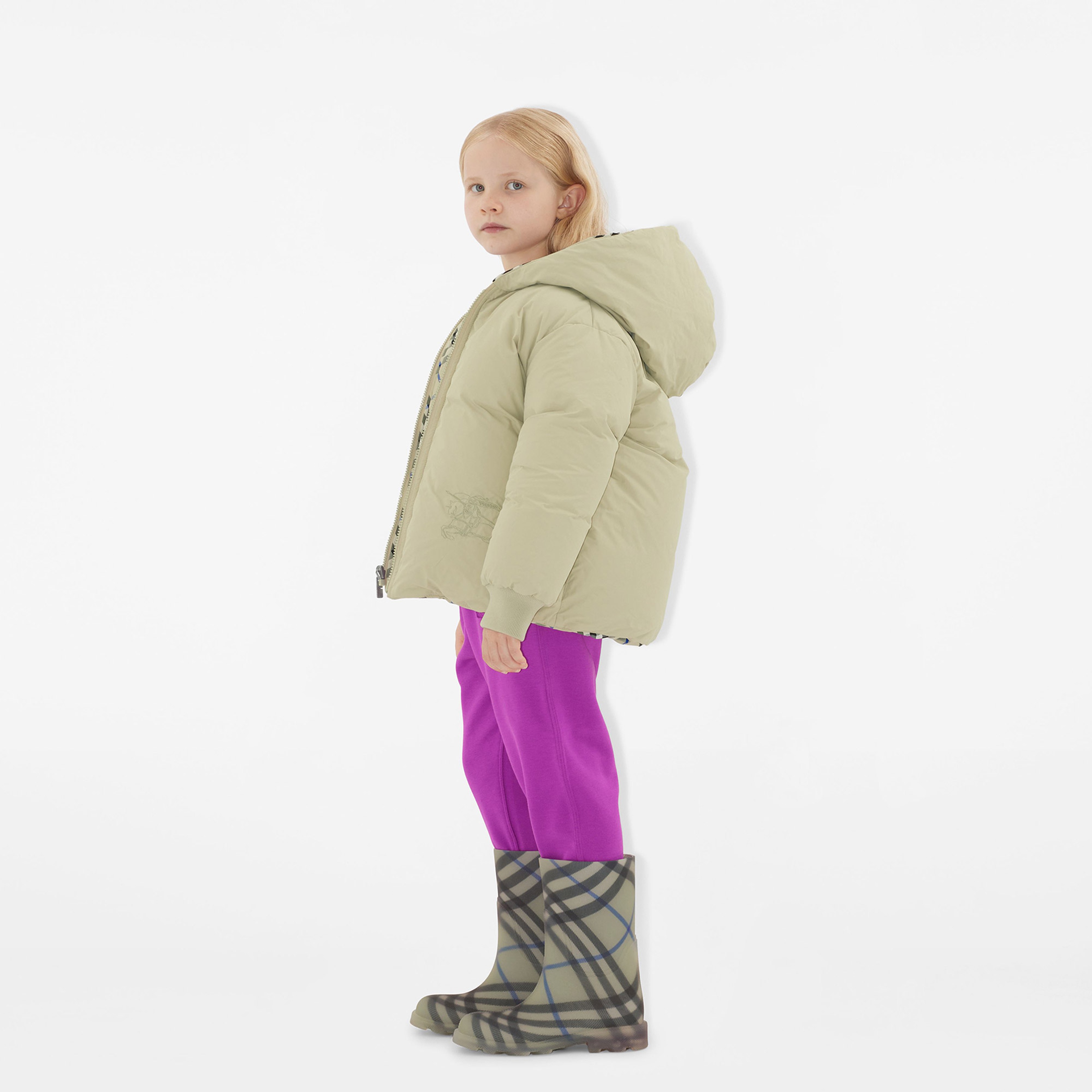 Burberry Reversible Check Nylon Puffer Çocuk Krem Rengi Mont